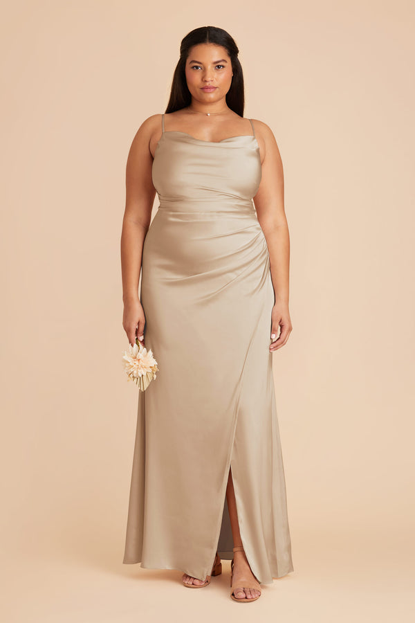 Lydia Neutral Champagne Cowl Neck Satin Bridesmaid Dress