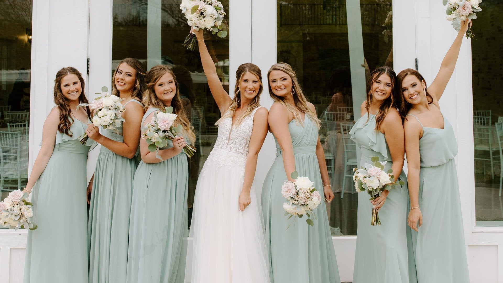 Green and grey bridesmaid dresses hotsell