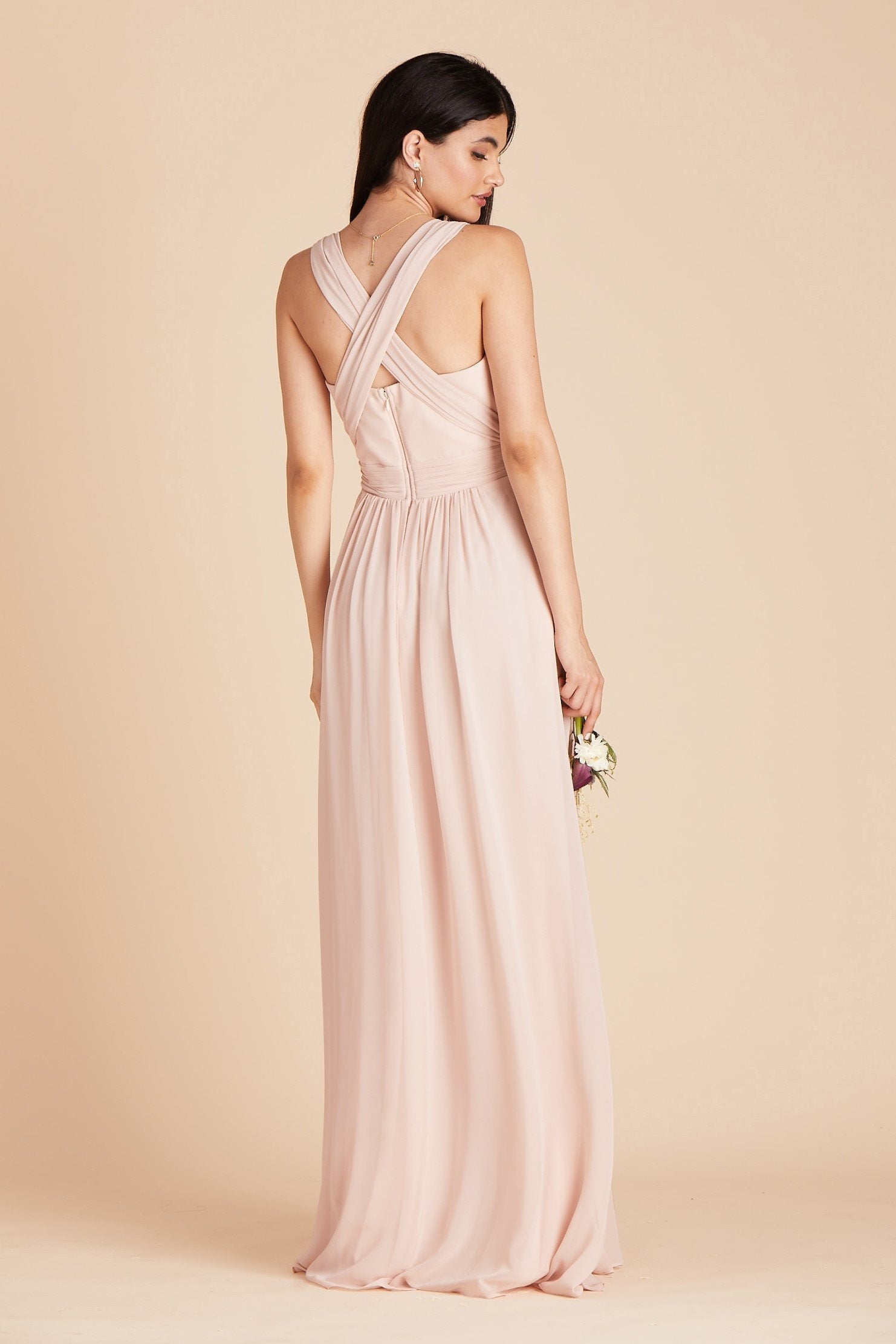 Grace convertible bridesmaid dress in pale blush pink chiffon by Birdy Grey, back view