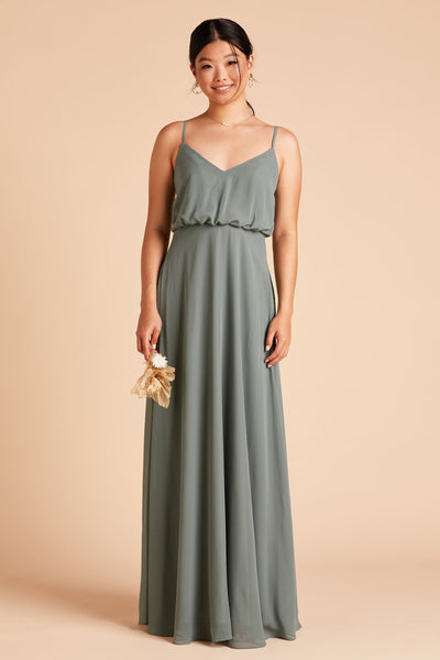 Gwennie bridesmaid dress in sea glass green chiffon by Birdy Grey, front view