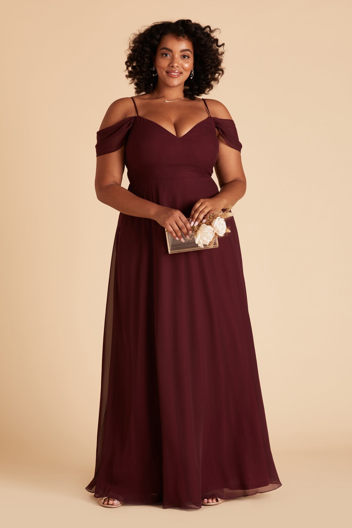 Devin convertible plus size bridesmaid dress in cabernet burgundy chiffon by Birdy Grey, front view