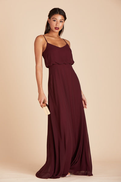 Gwennie bridesmaid dress in cabernet burgundy chiffon by Birdy Grey, front view