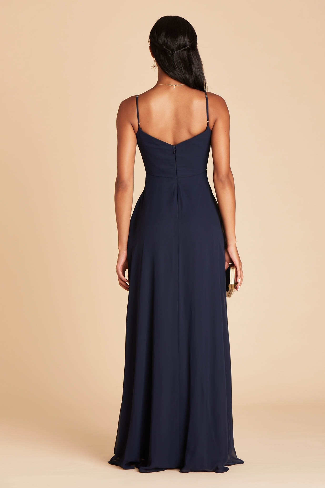 Devin convertible bridesmaid dress in navy blue chiffon by Birdy Grey, back view