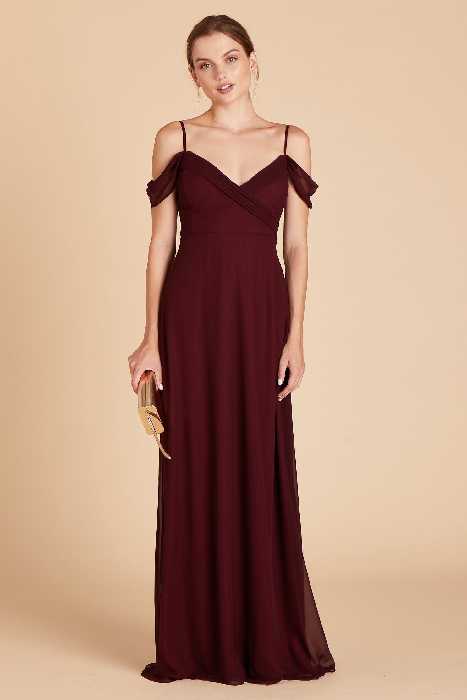 Spence convertible bridesmaid dress in cabernet burgundy chiffon by Birdy Grey, front view