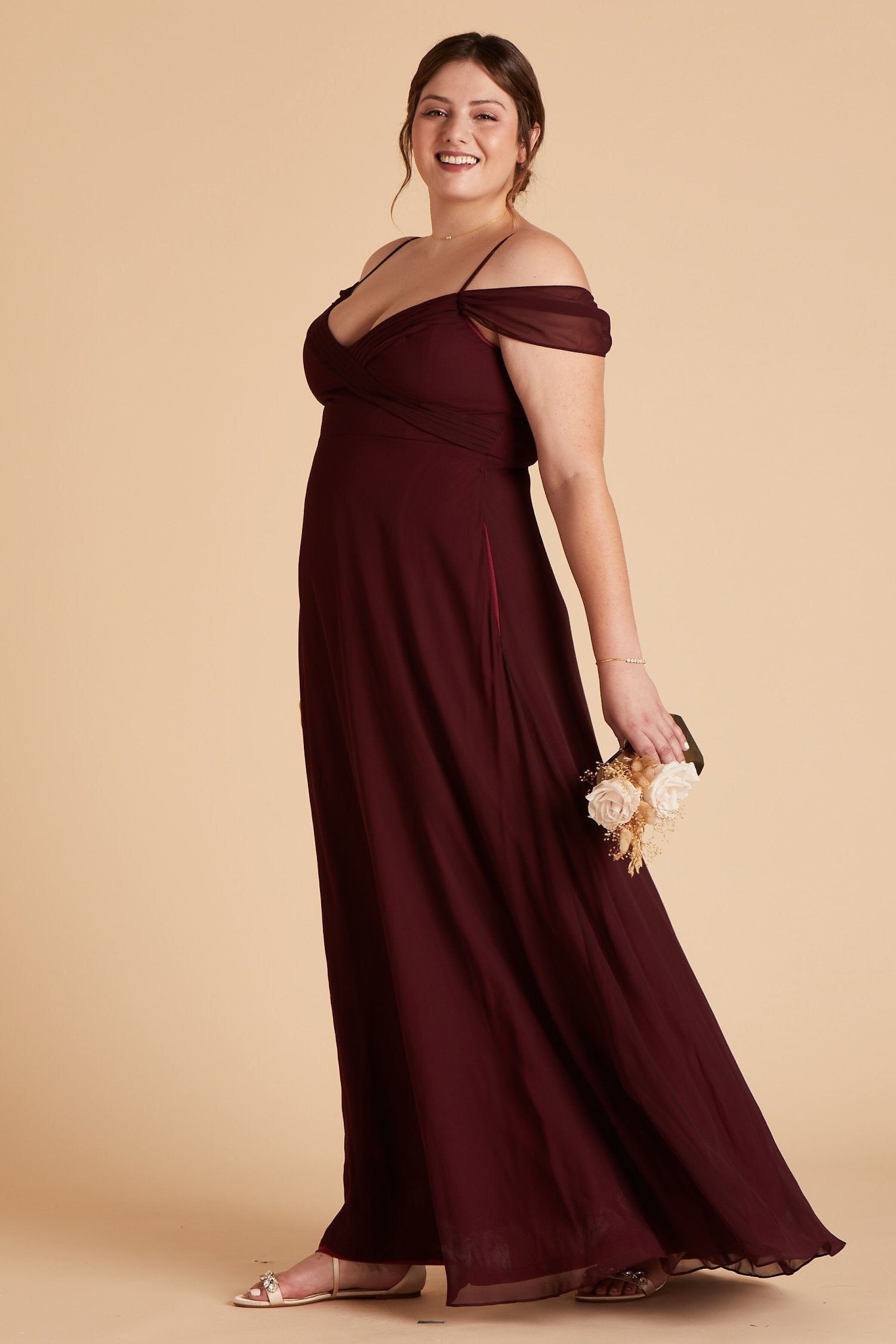 Spence convertible plus size bridesmaid dress in cabernet burgundy chiffon by Birdy Grey, front view