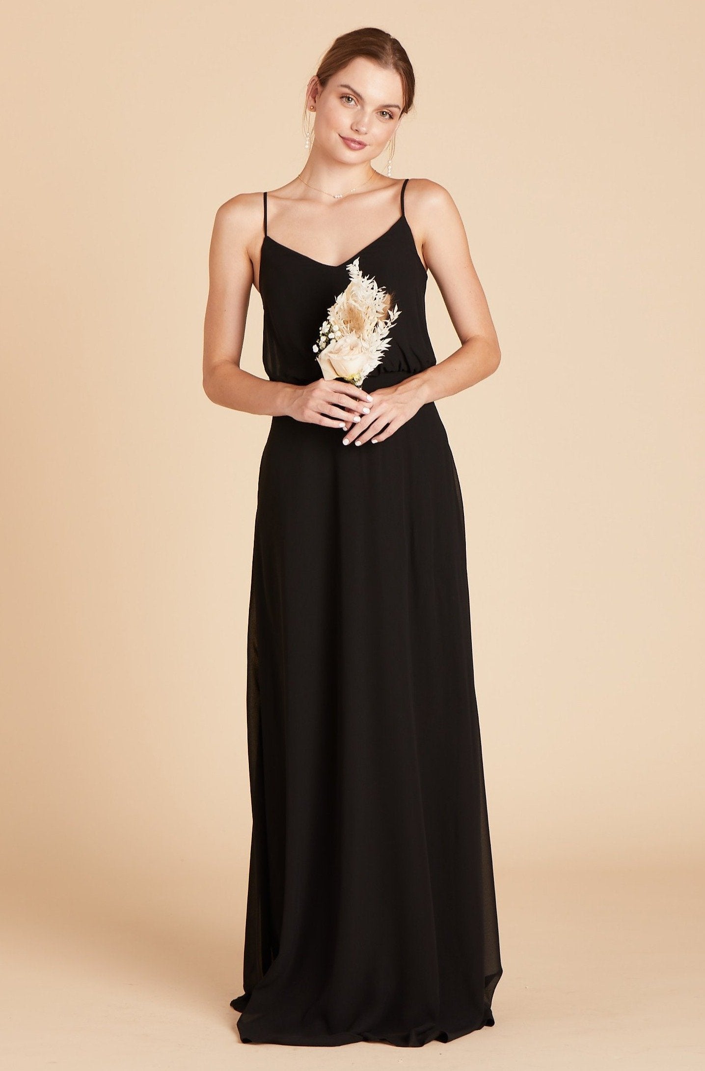 Gwennie bridesmaid dress in black chiffon by Birdy Grey, front view