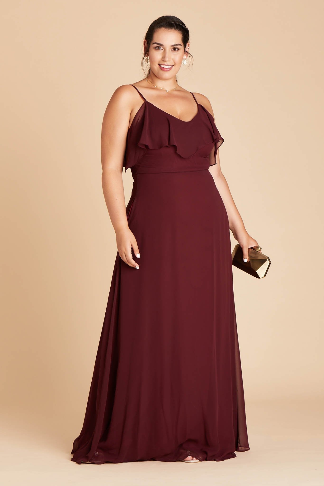 Jane convertible plus size bridesmaid dress in Cabernet Burgundy chiffon by Birdy Grey, side view