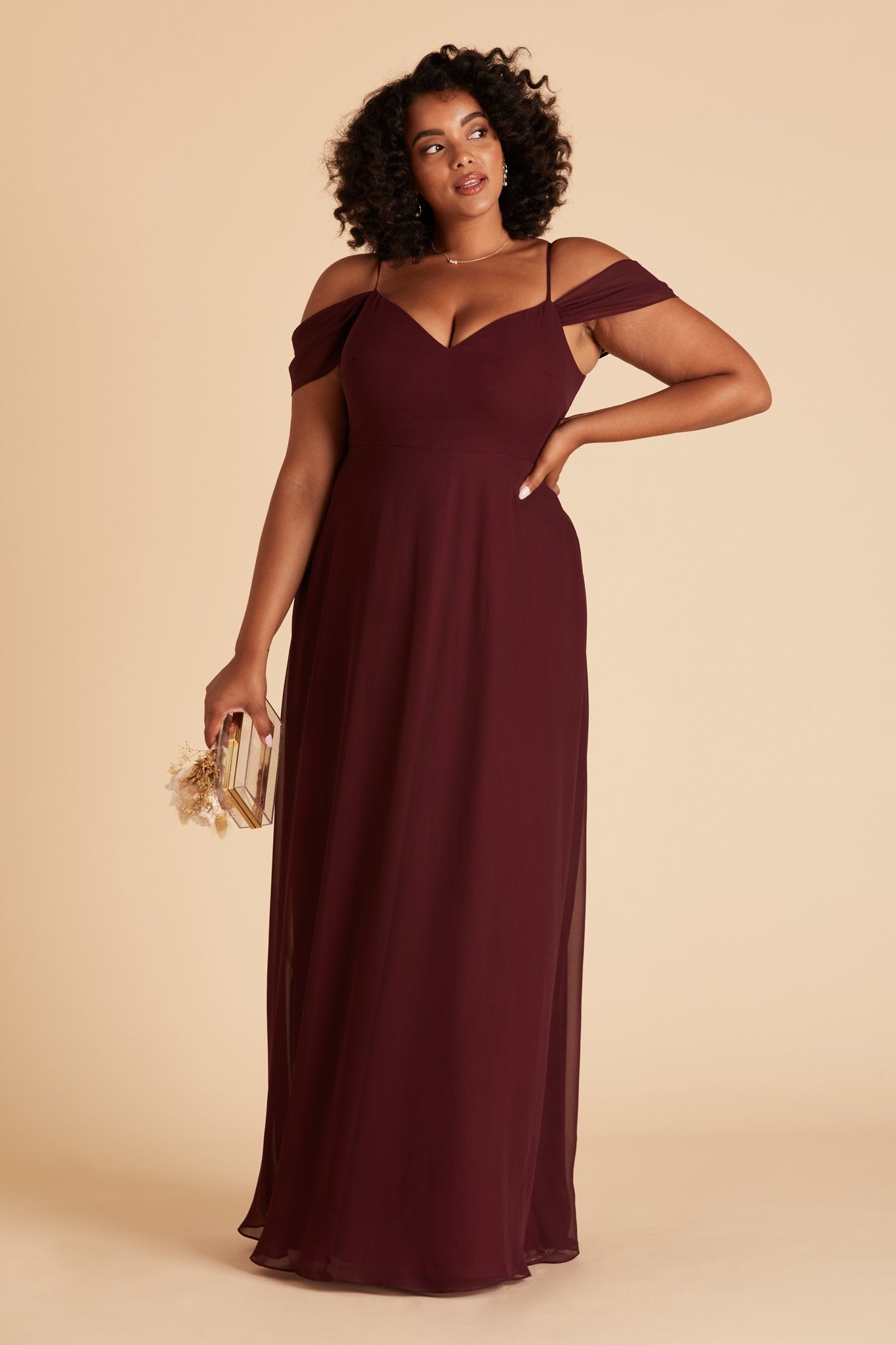 Devin convertible plus size bridesmaid dress in cabernet burgundy chiffon by Birdy Grey, front view