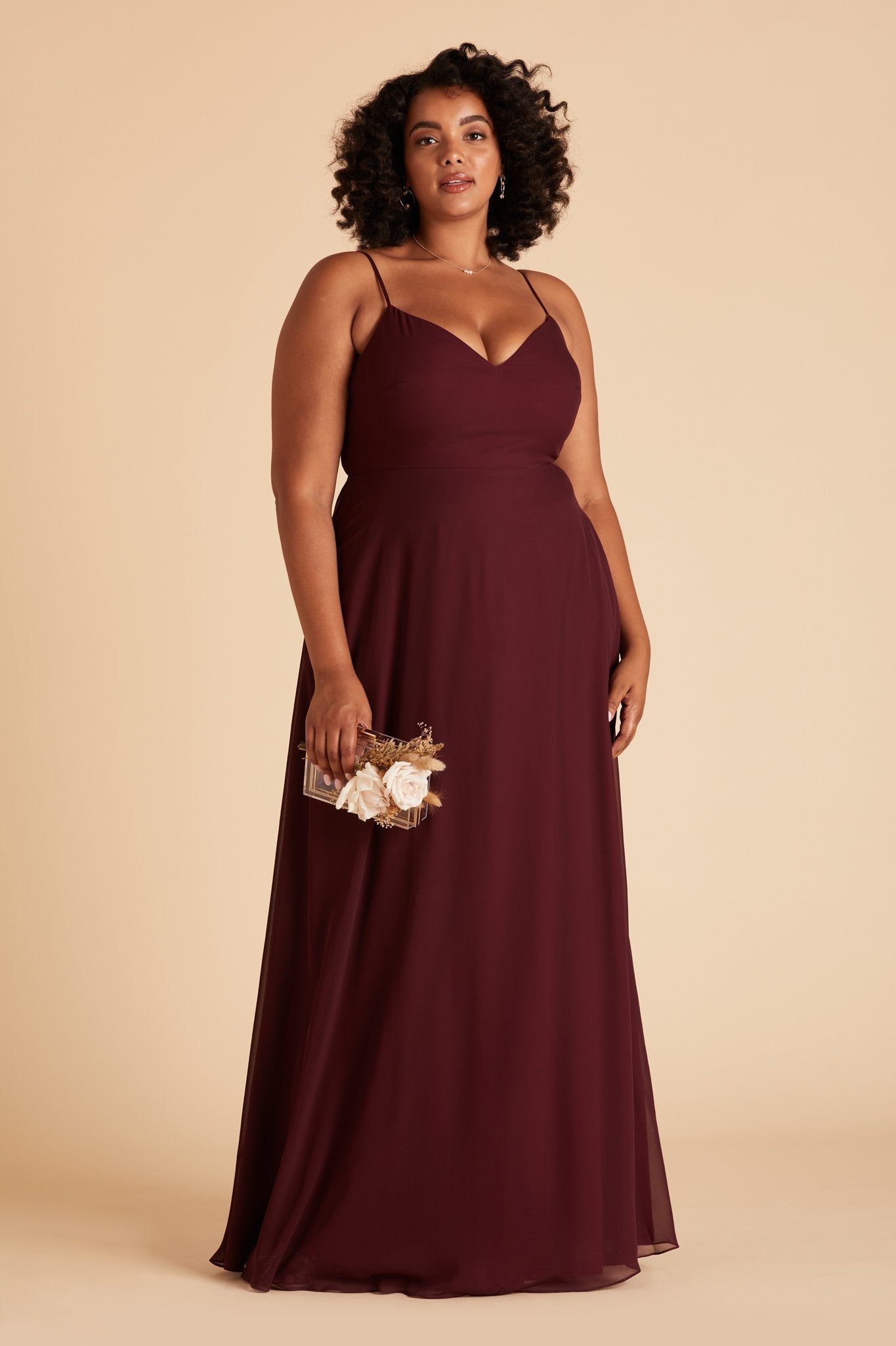 Devin convertible plus size bridesmaid dress in cabernet burgundy chiffon by Birdy Grey, front view