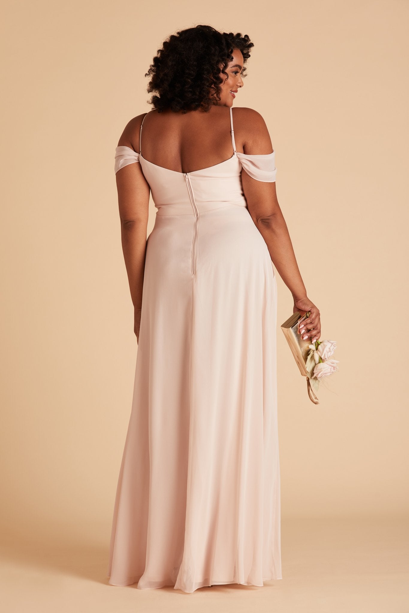 Devin convertible plus size bridesmaids dress in pale blush chiffon by Birdy Grey, back view