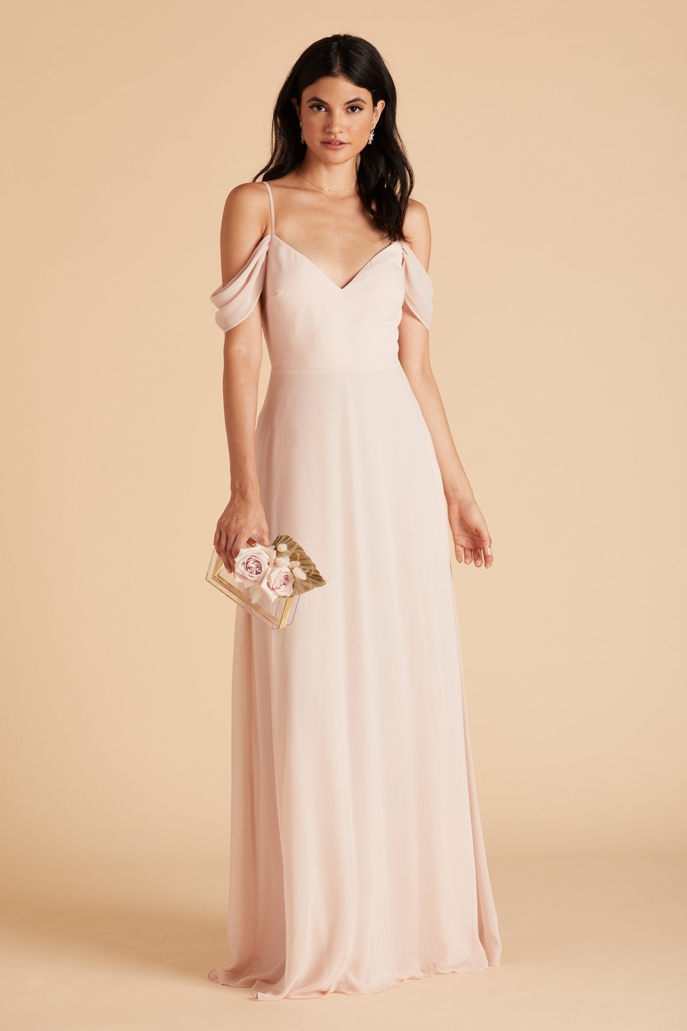 Devin convertible bridesmaids dress in pale blush chiffon by Birdy Grey, front view