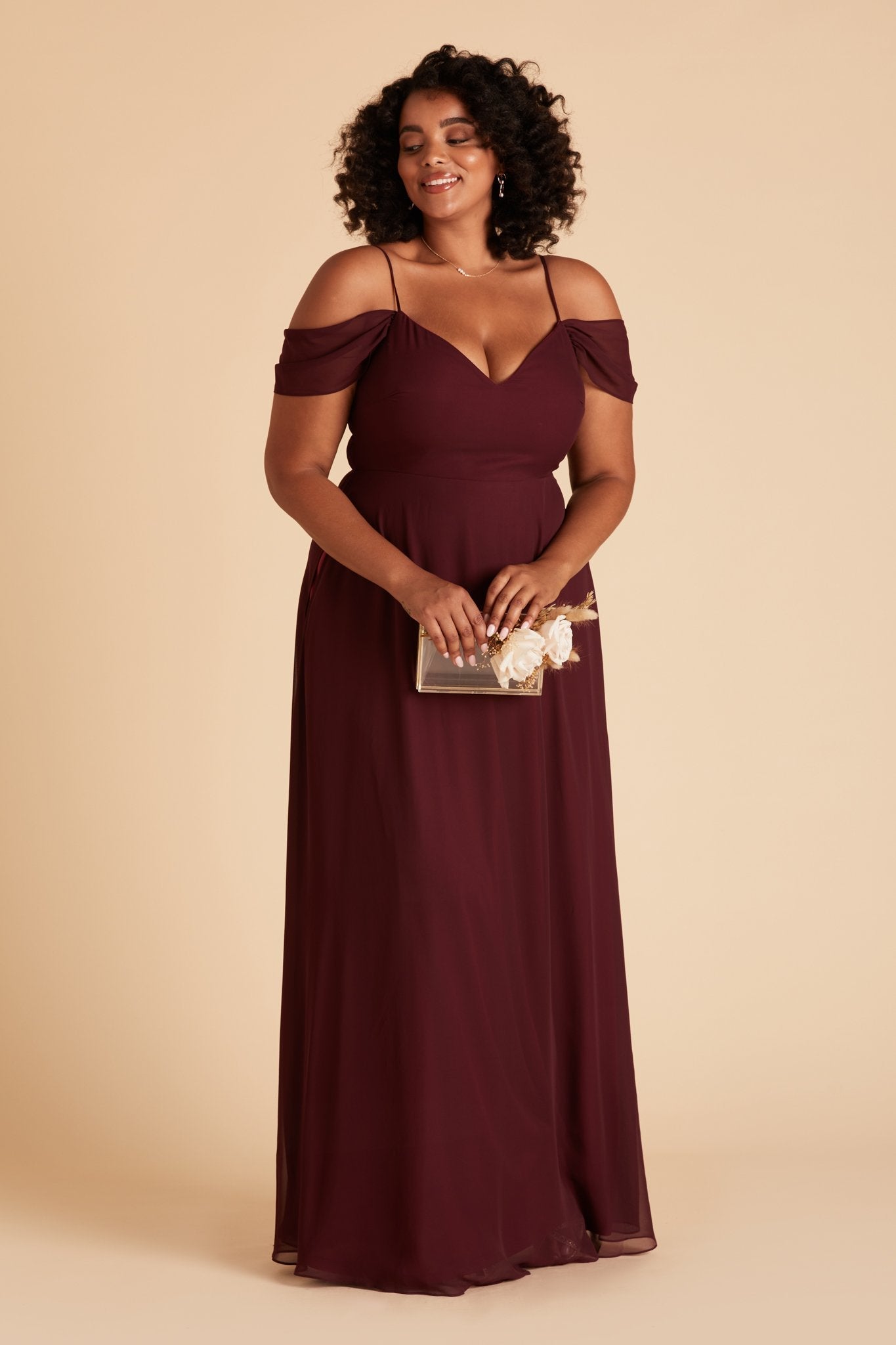 Devin convertible plus size bridesmaid dress in cabernet burgundy chiffon by Birdy Grey, front view