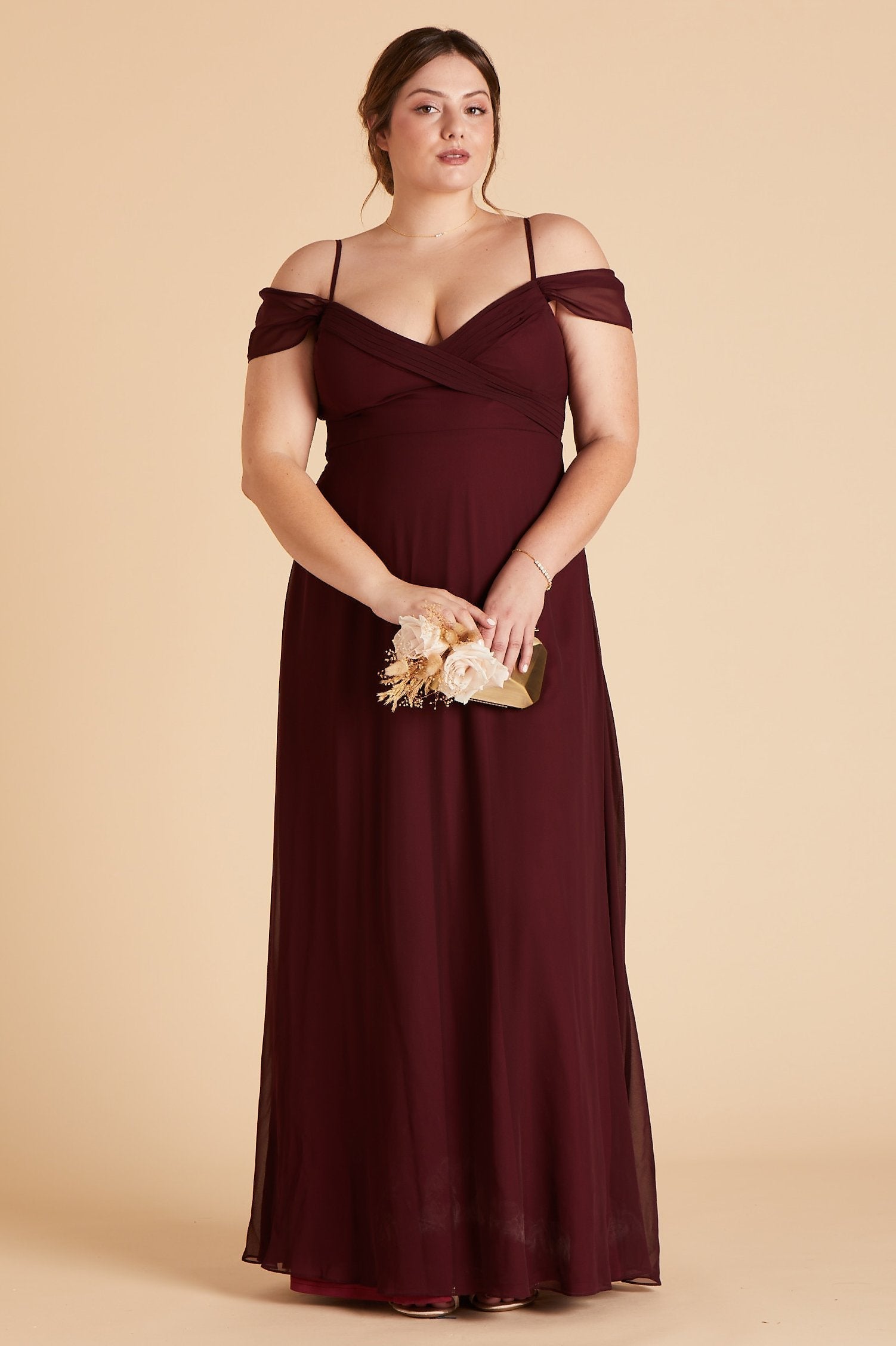 Spence convertible plus size bridesmaid dress in cabernet burgundy chiffon by Birdy Grey, front view