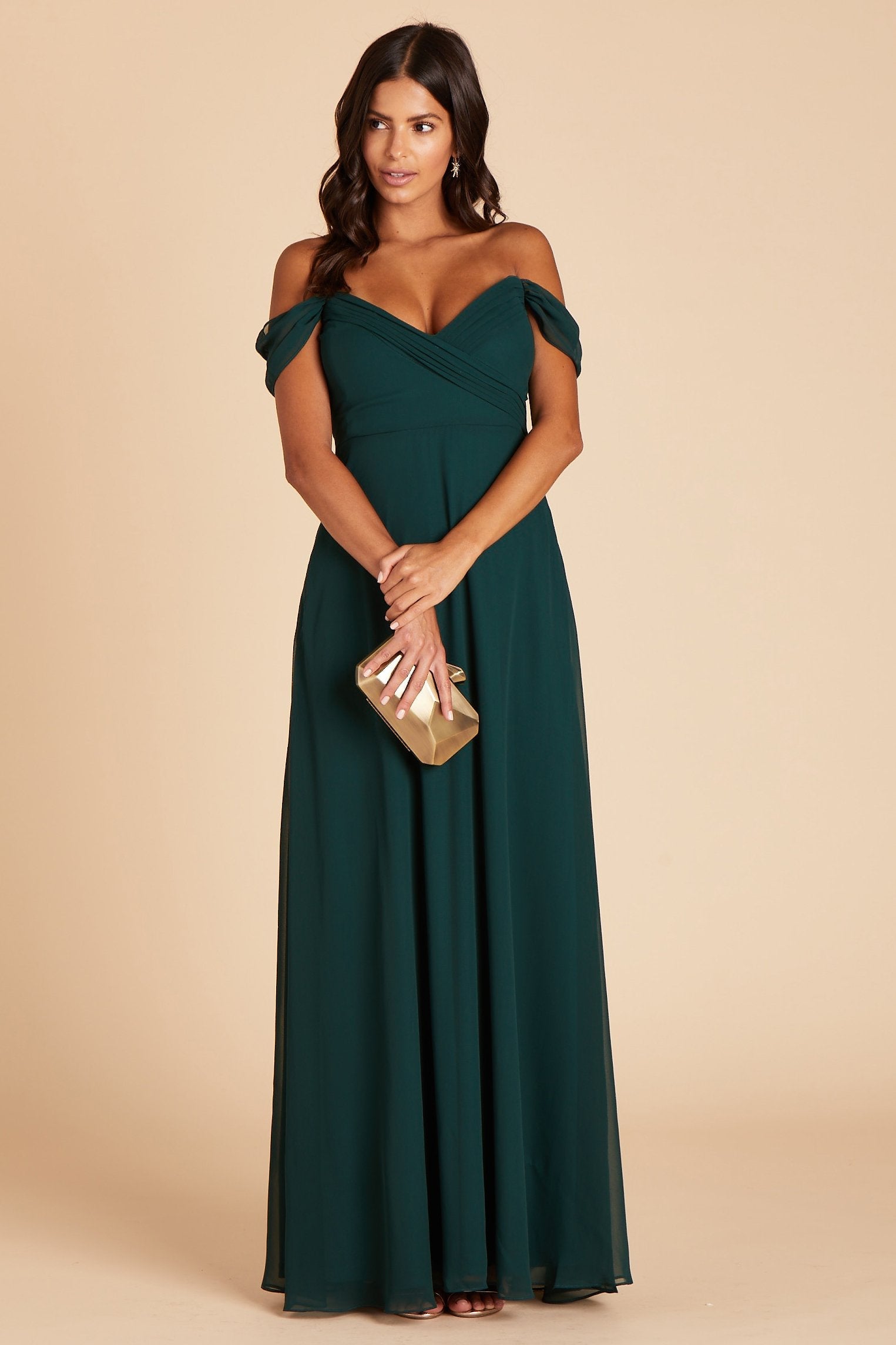 Spence convertible bridesmaid dress in emerald green chiffon by Birdy Grey, front view