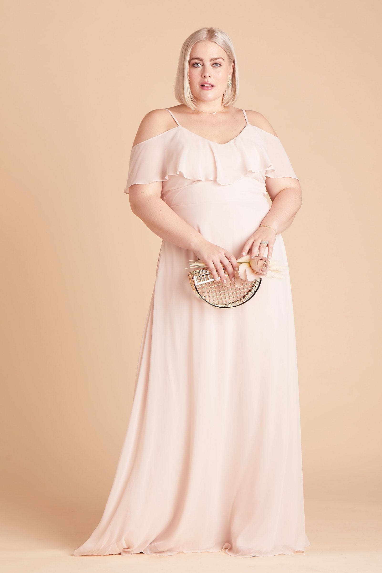 Jane convertible plus size bridesmaid dress in pale blush chiffon by Birdy Grey, front view