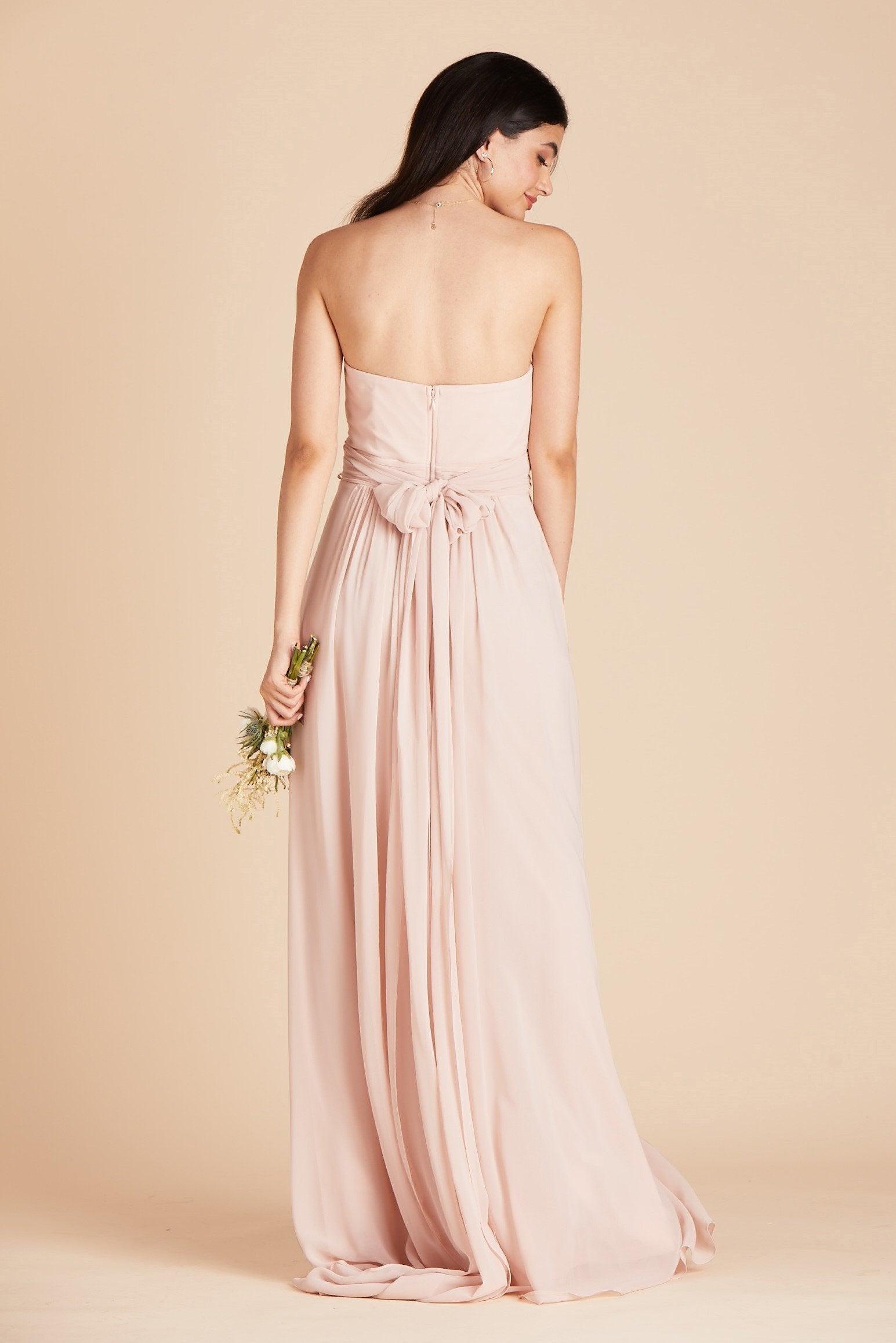 Grace convertible bridesmaid dress in pale blush pink chiffon by Birdy Grey, back view