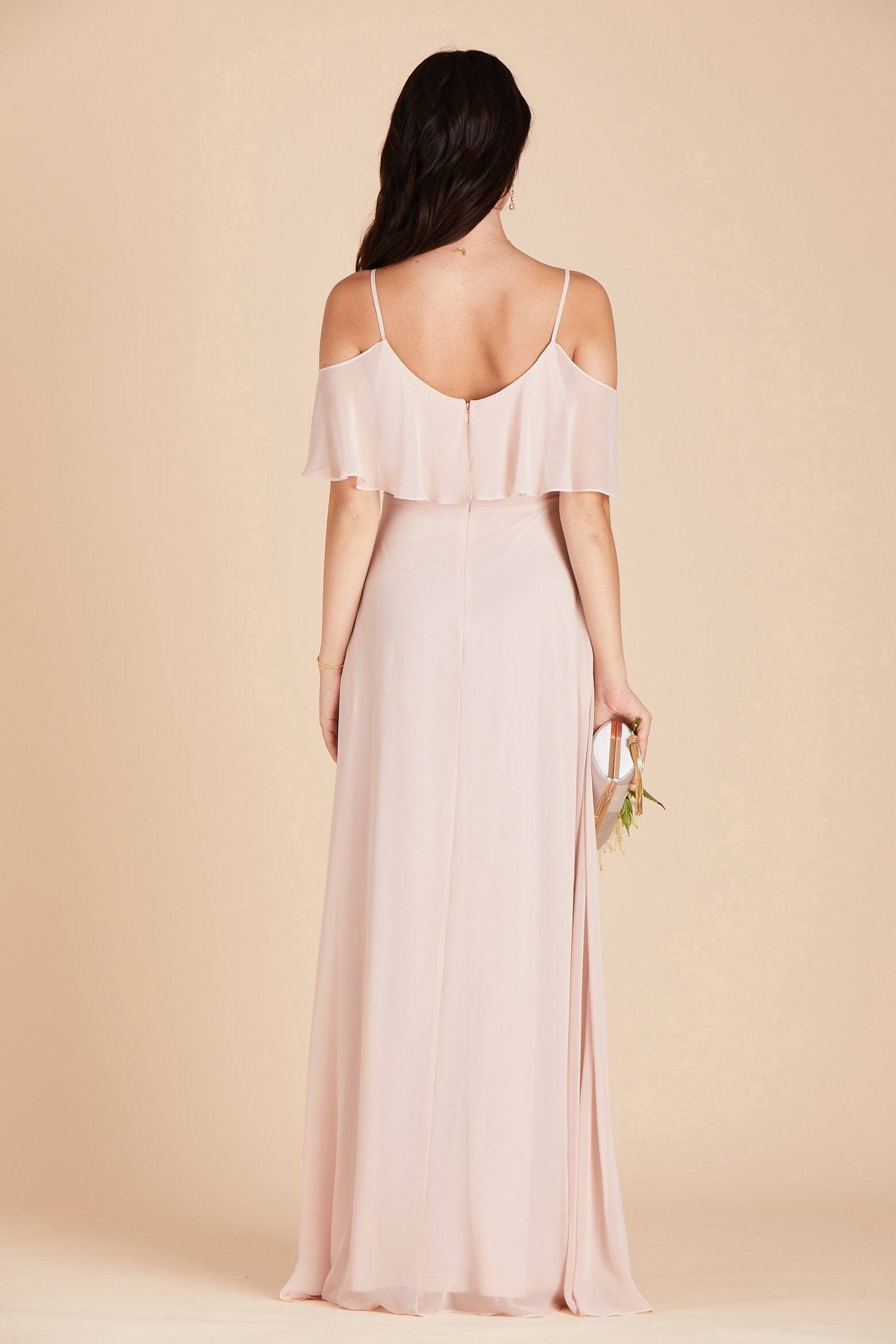 Jane convertible bridesmaid dress in pale blush chiffon by Birdy Grey, back view