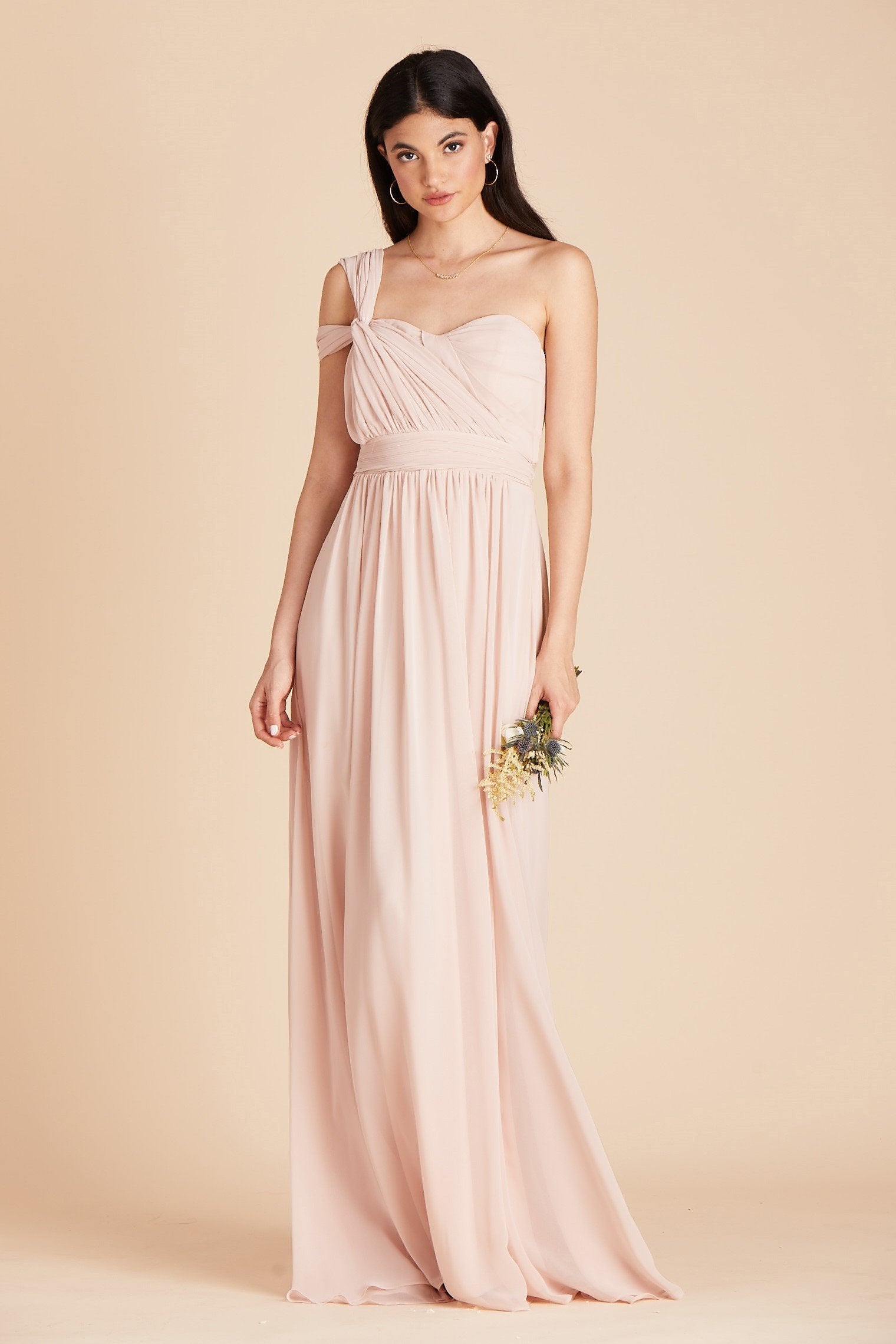 Grace convertible bridesmaid dress in pale blush pink chiffon by Birdy Grey, front view