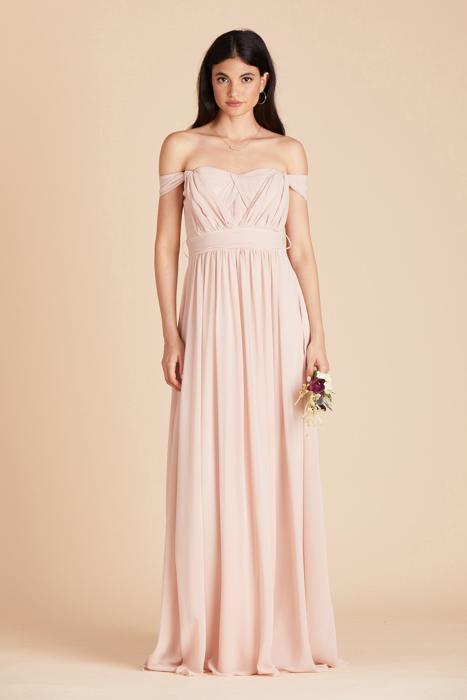 Grace convertible bridesmaid dress in pale blush pink chiffon by Birdy Grey, front view