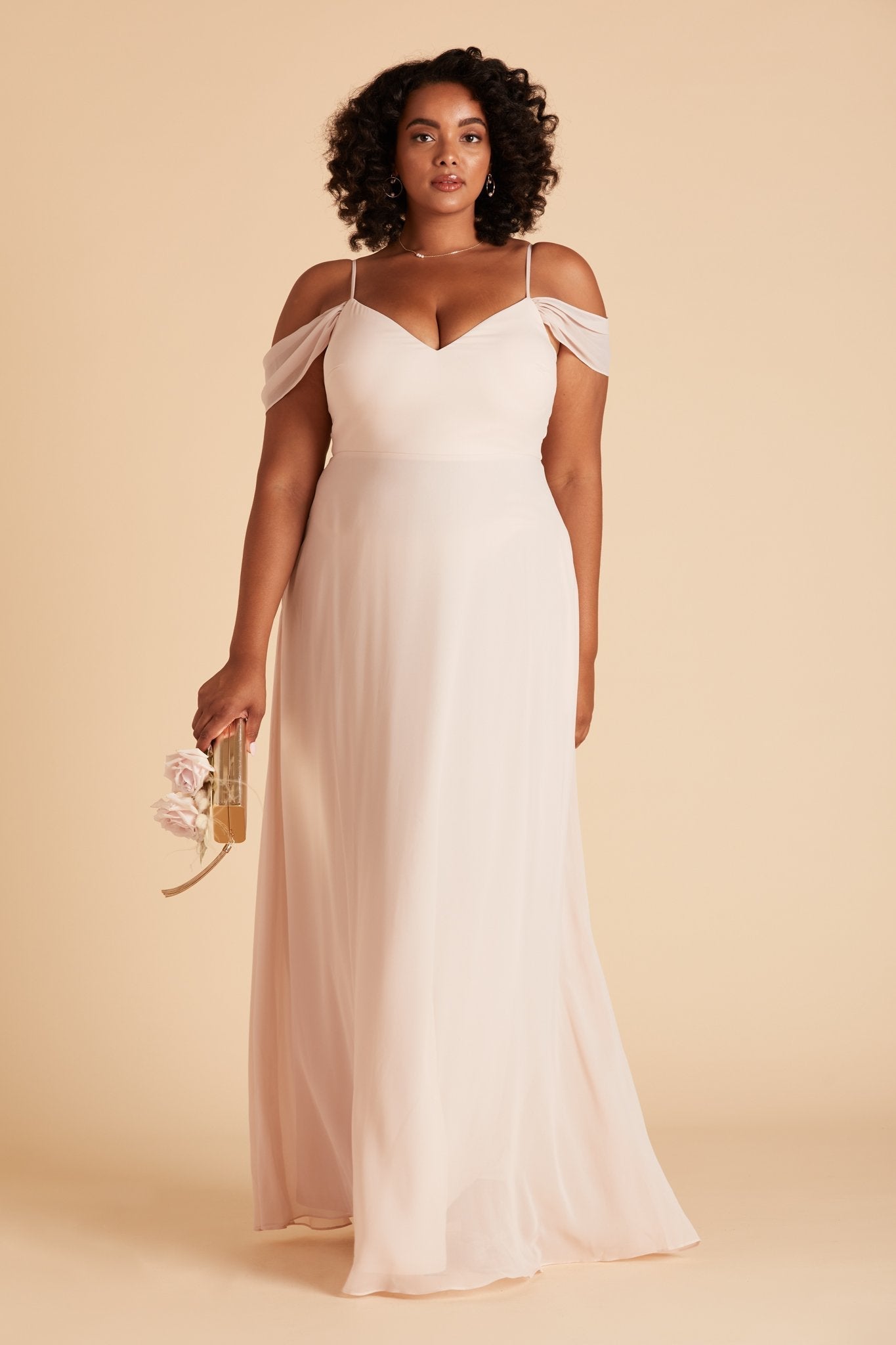 Devin convertible plus size bridesmaids dress in pale blush chiffon by Birdy Grey, front view