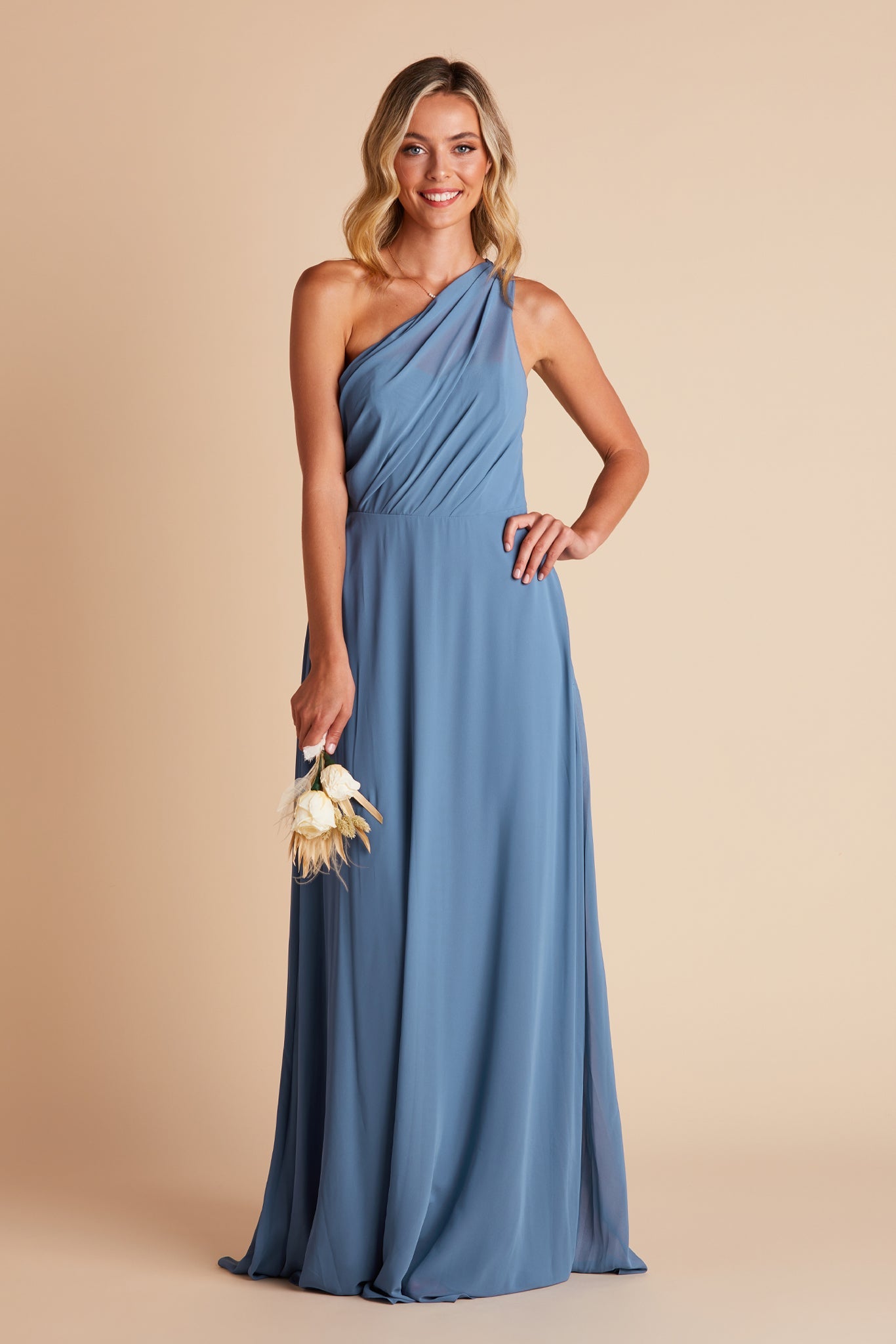 Kira bridesmaids dress in twilight blue chiffon by Birdy Grey, front view