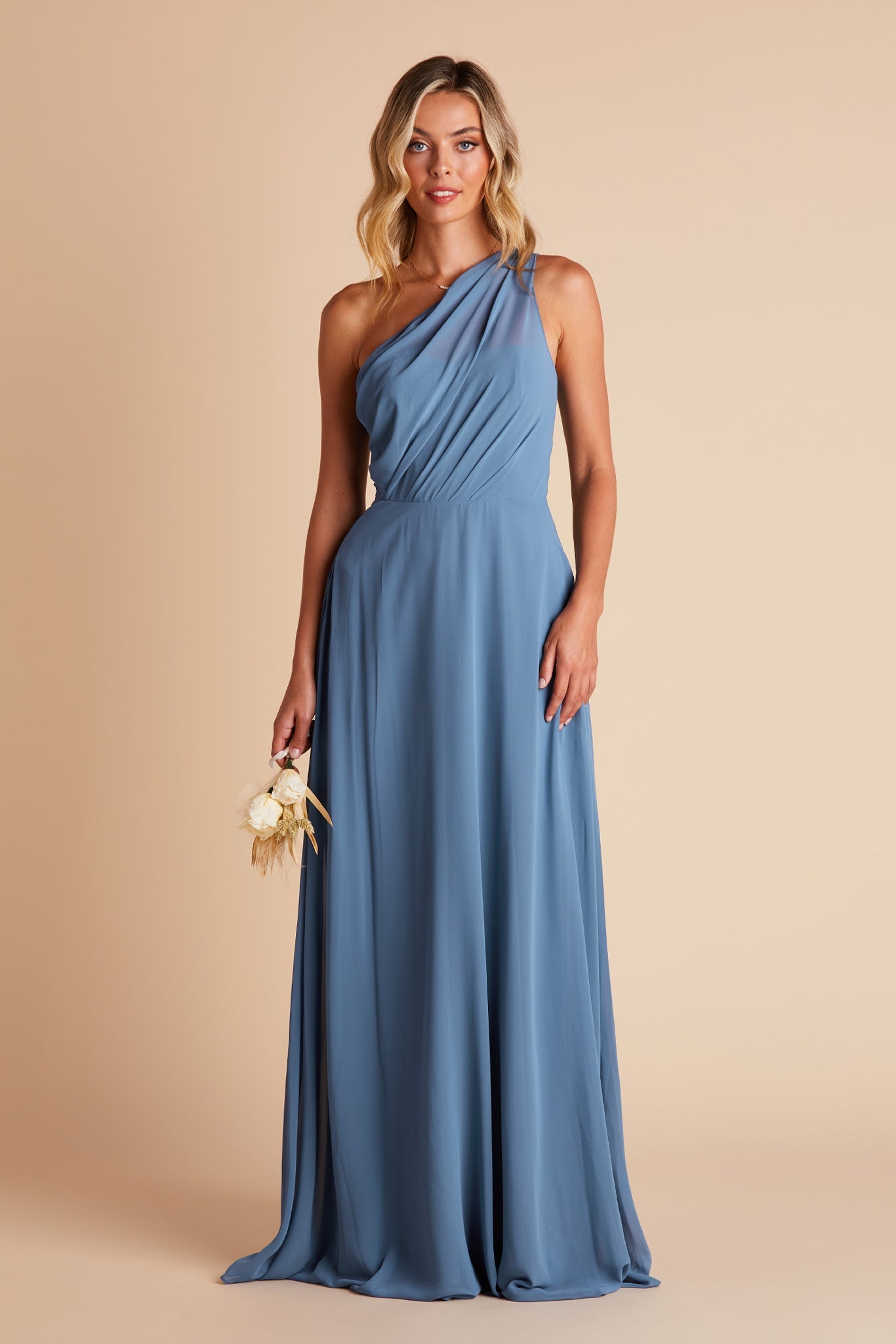 Kira bridesmaids dress in twilight blue chiffon by Birdy Grey, front view