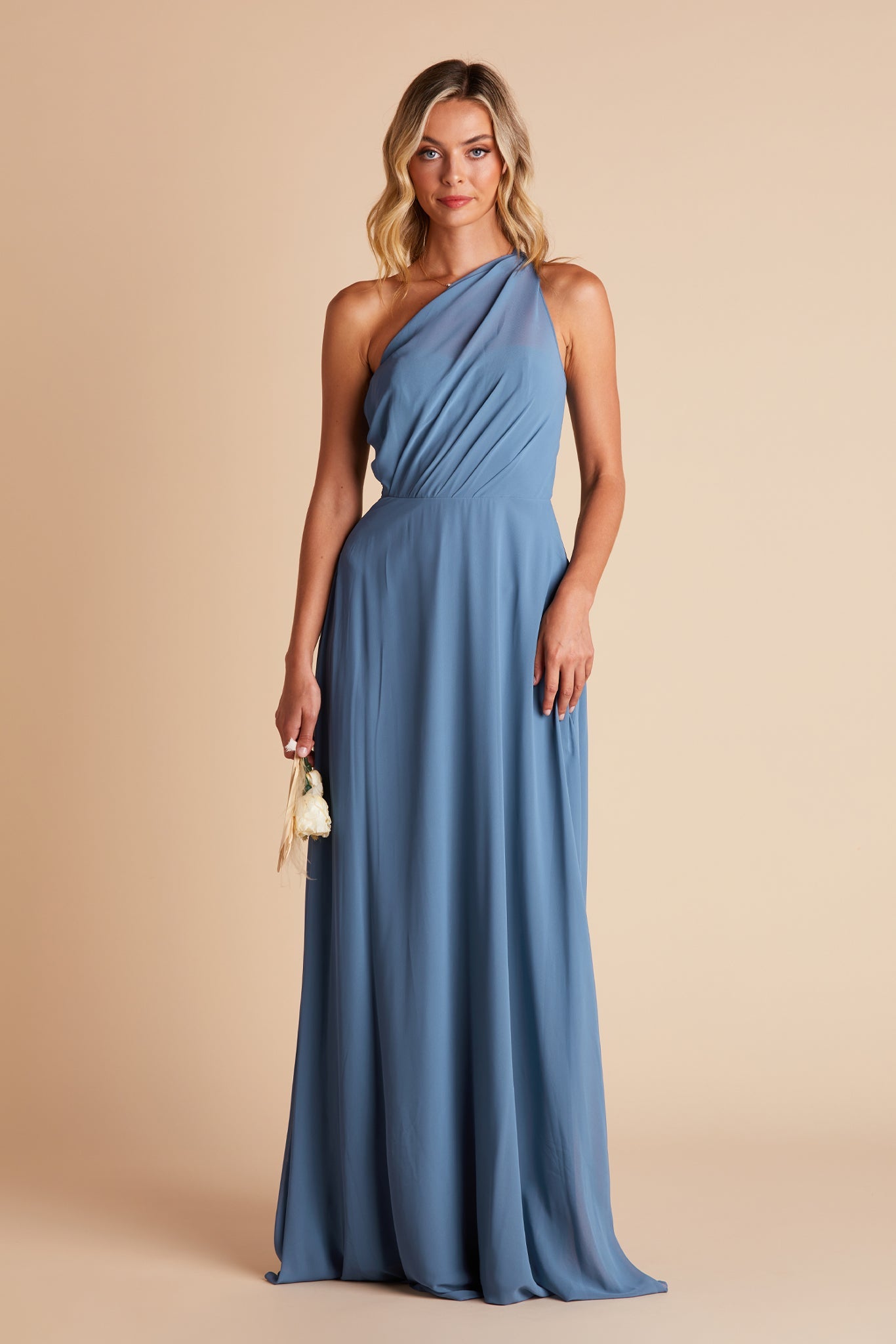 Kira bridesmaids dress in twilight blue chiffon by Birdy Grey, front view