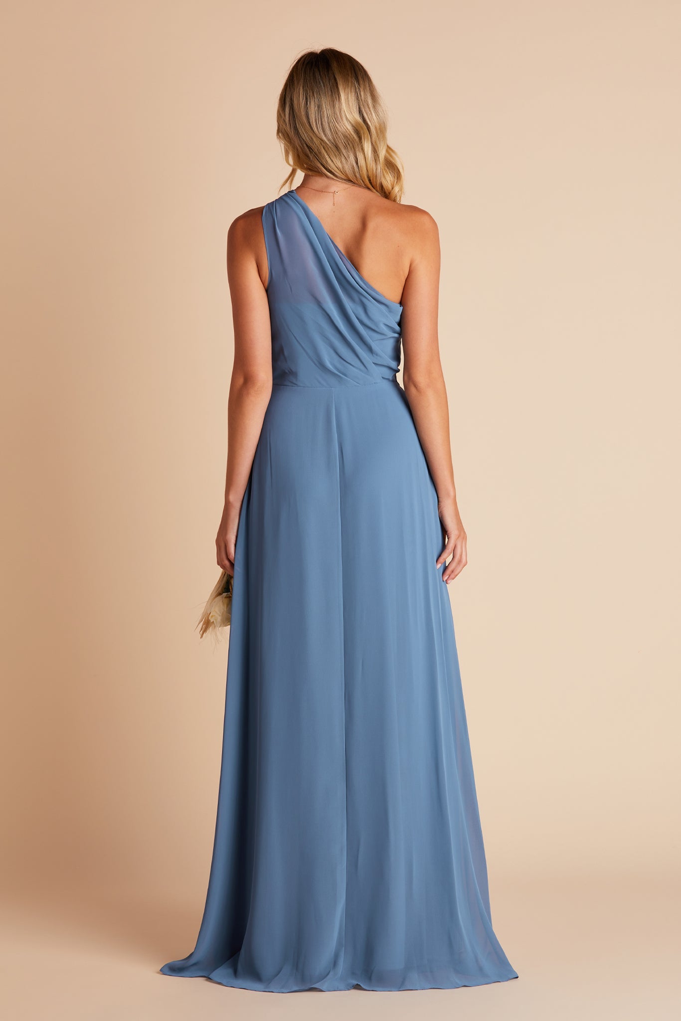 Kira bridesmaids dress in twilight blue chiffon by Birdy Grey, back view