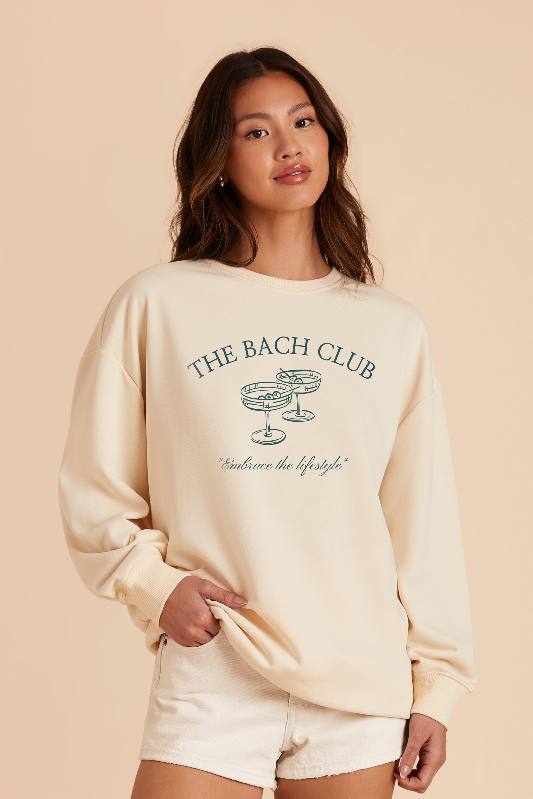  Ivory  Brianne Oversized Crewneck Graphic Sweatshirt by Birdy Grey