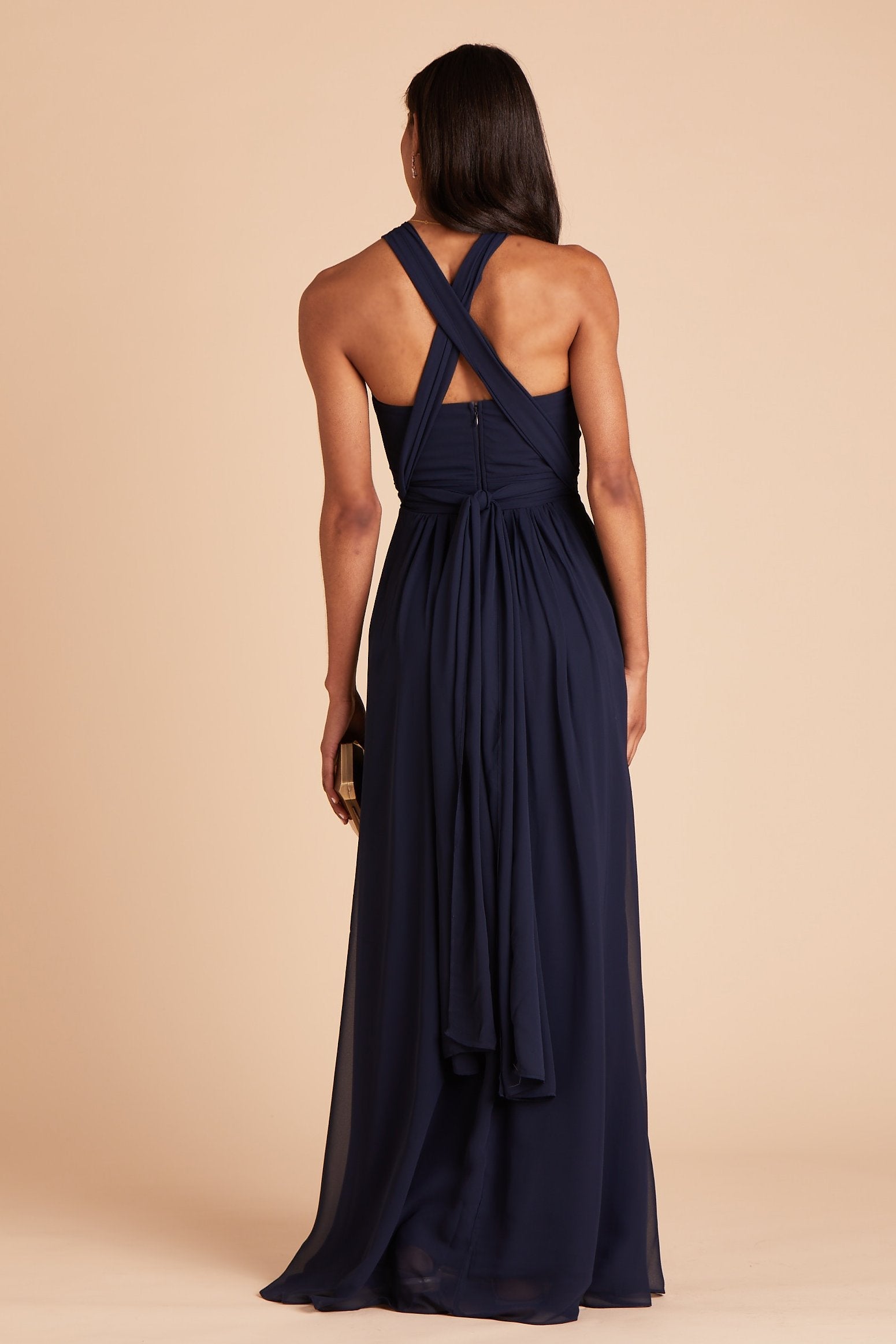 Grace convertible bridesmaid dress in navy blue chiffon by Birdy Grey, back view