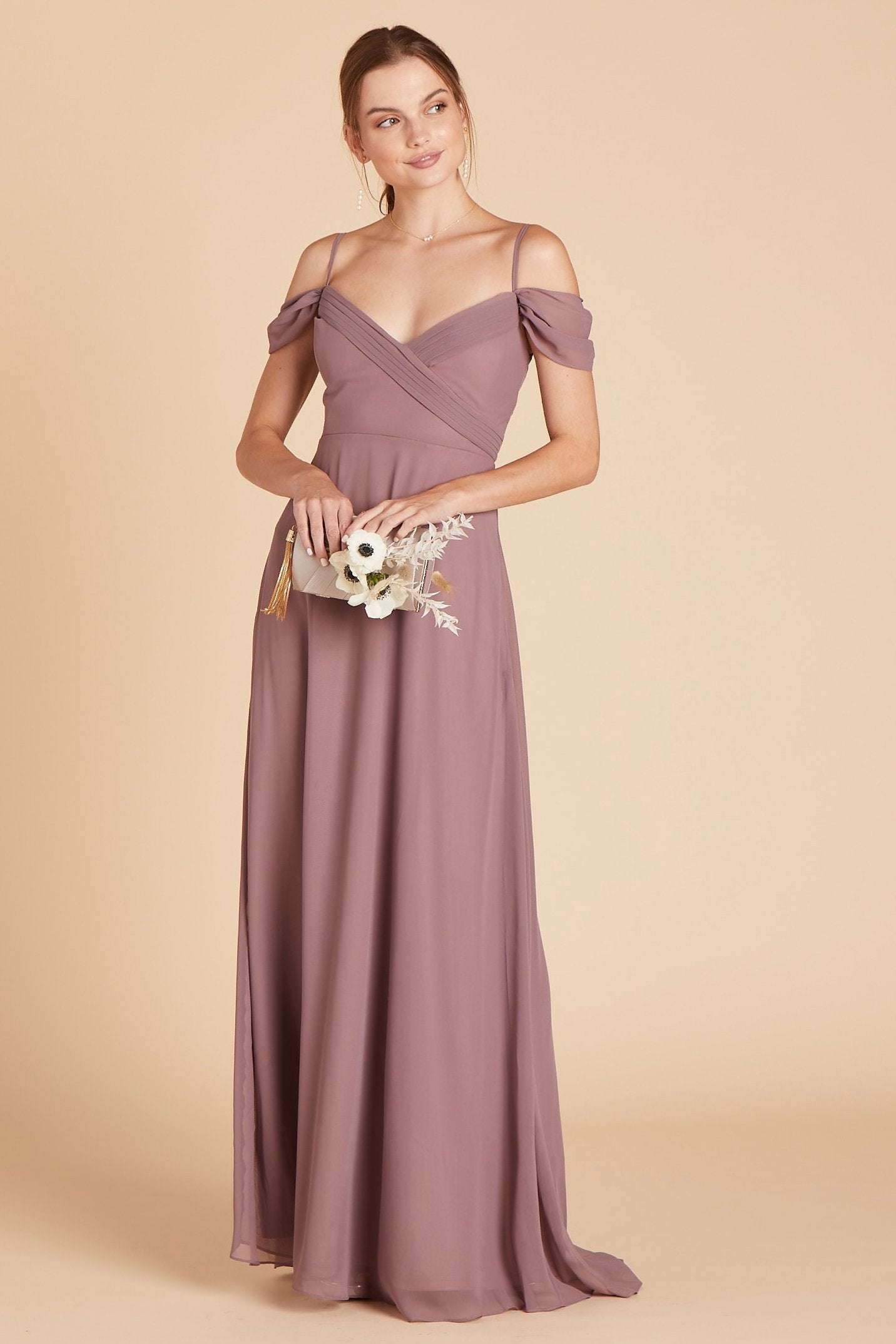 Spence convertible bridesmaid dress in dark mauve chiffon by Birdy Grey, front view