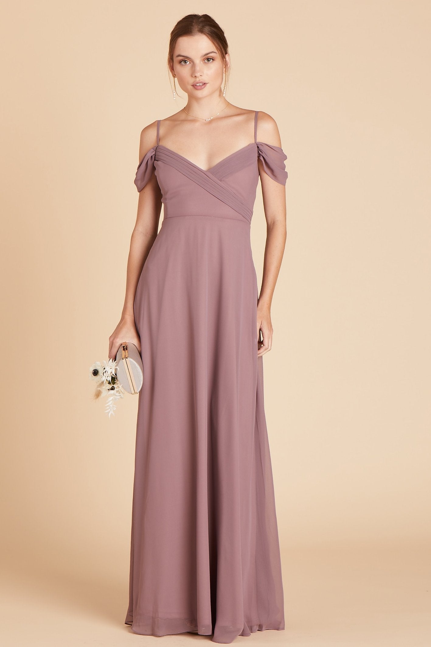 Spence convertible bridesmaid dress in dark mauve chiffon by Birdy Grey, front view