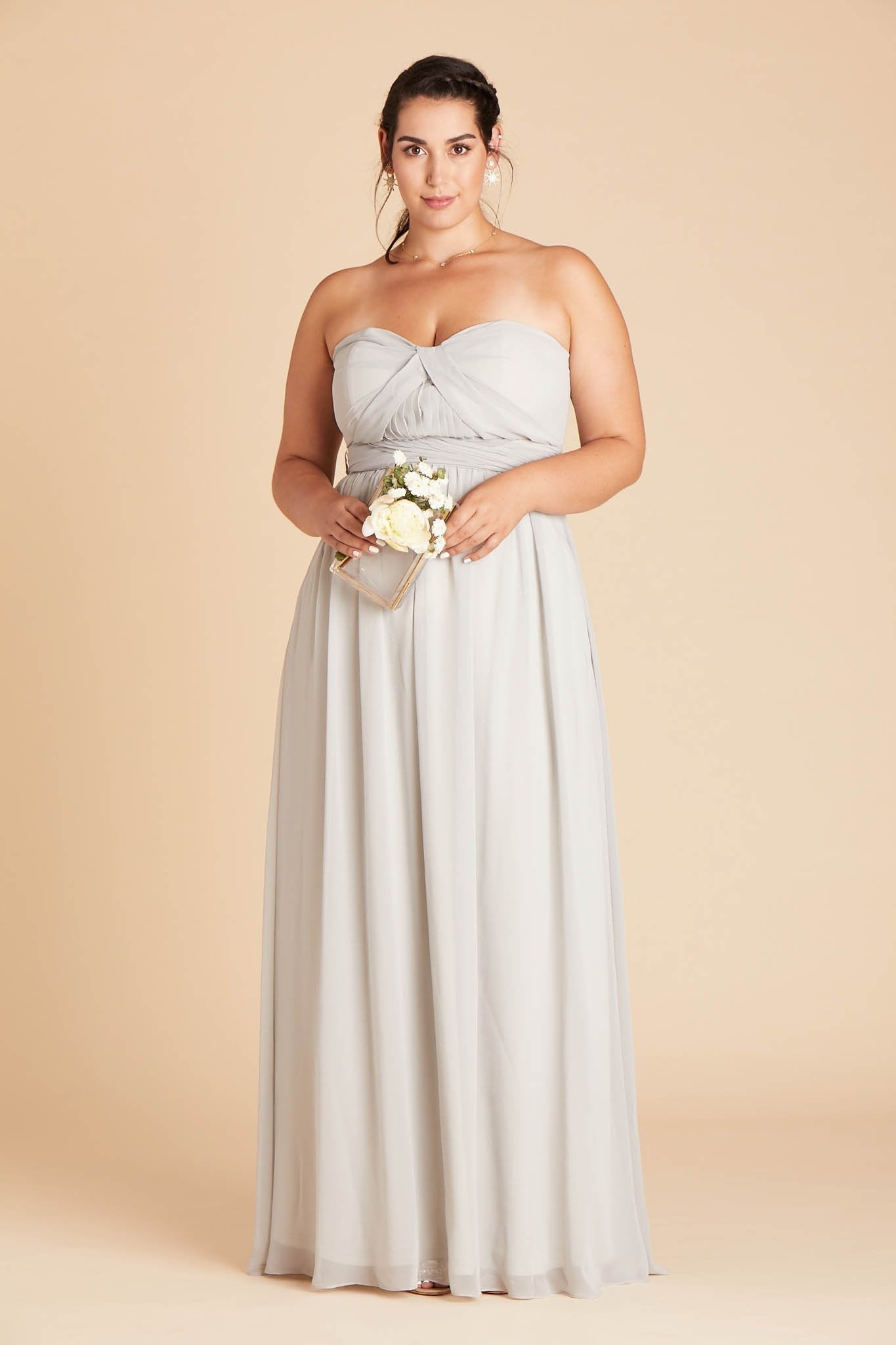 Grace convertible plus size bridesmaid dress in dove gray chiffon by Birdy Grey, front view