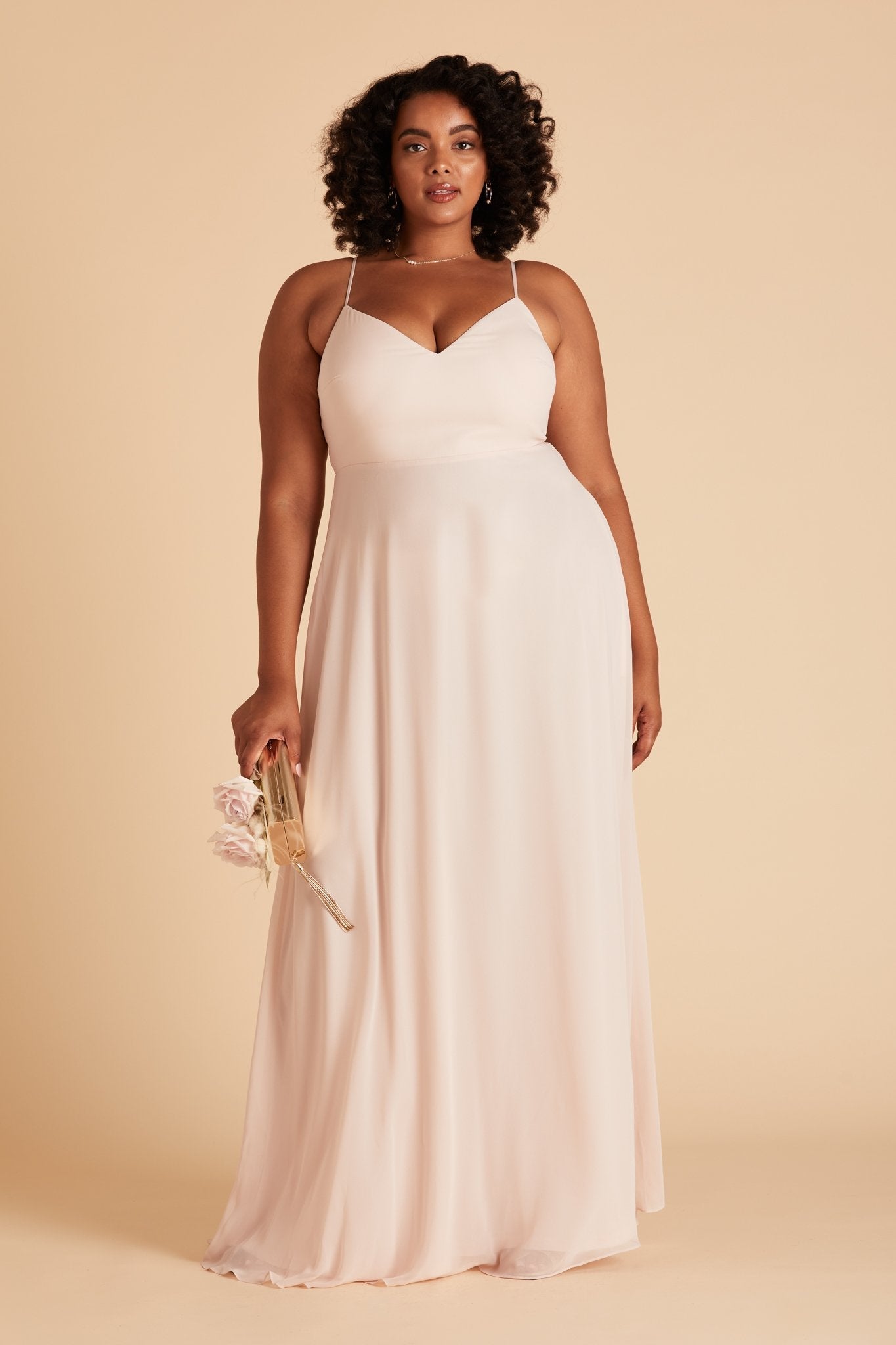 Devin convertible plus size bridesmaids dress in pale blush chiffon by Birdy Grey, front view