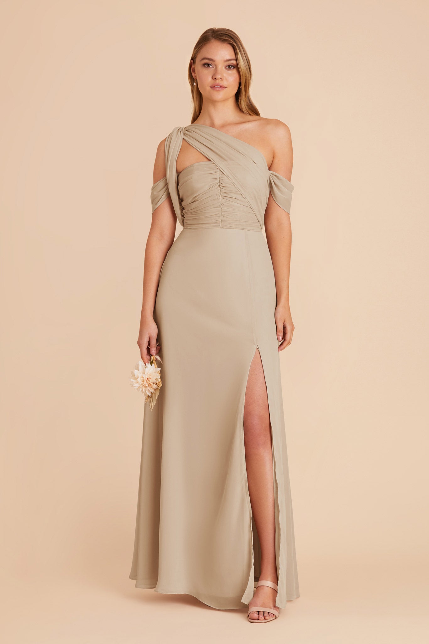 Almond Cara Chiffon Dress by Birdy Grey