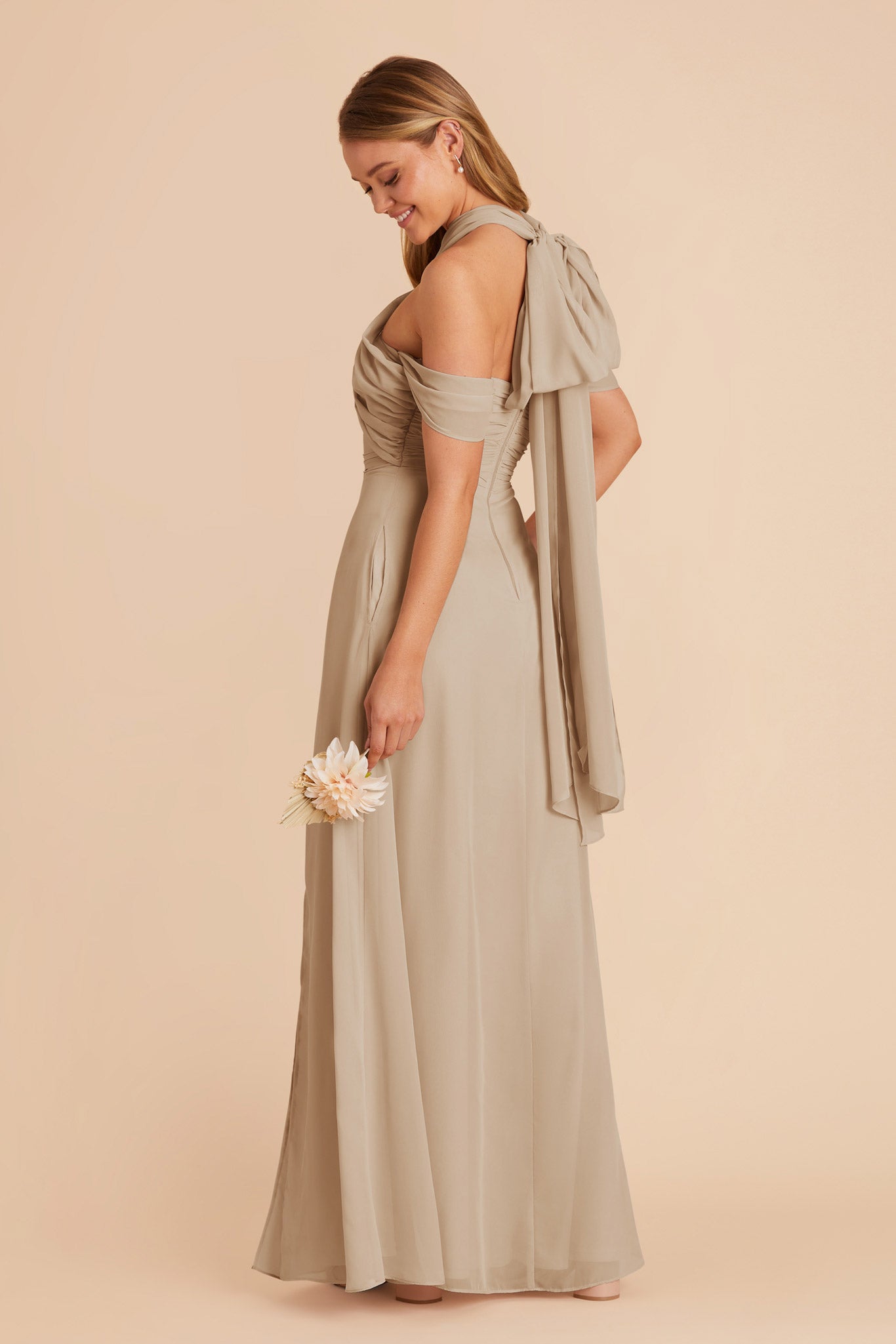 Almond Cara Chiffon Dress by Birdy Grey