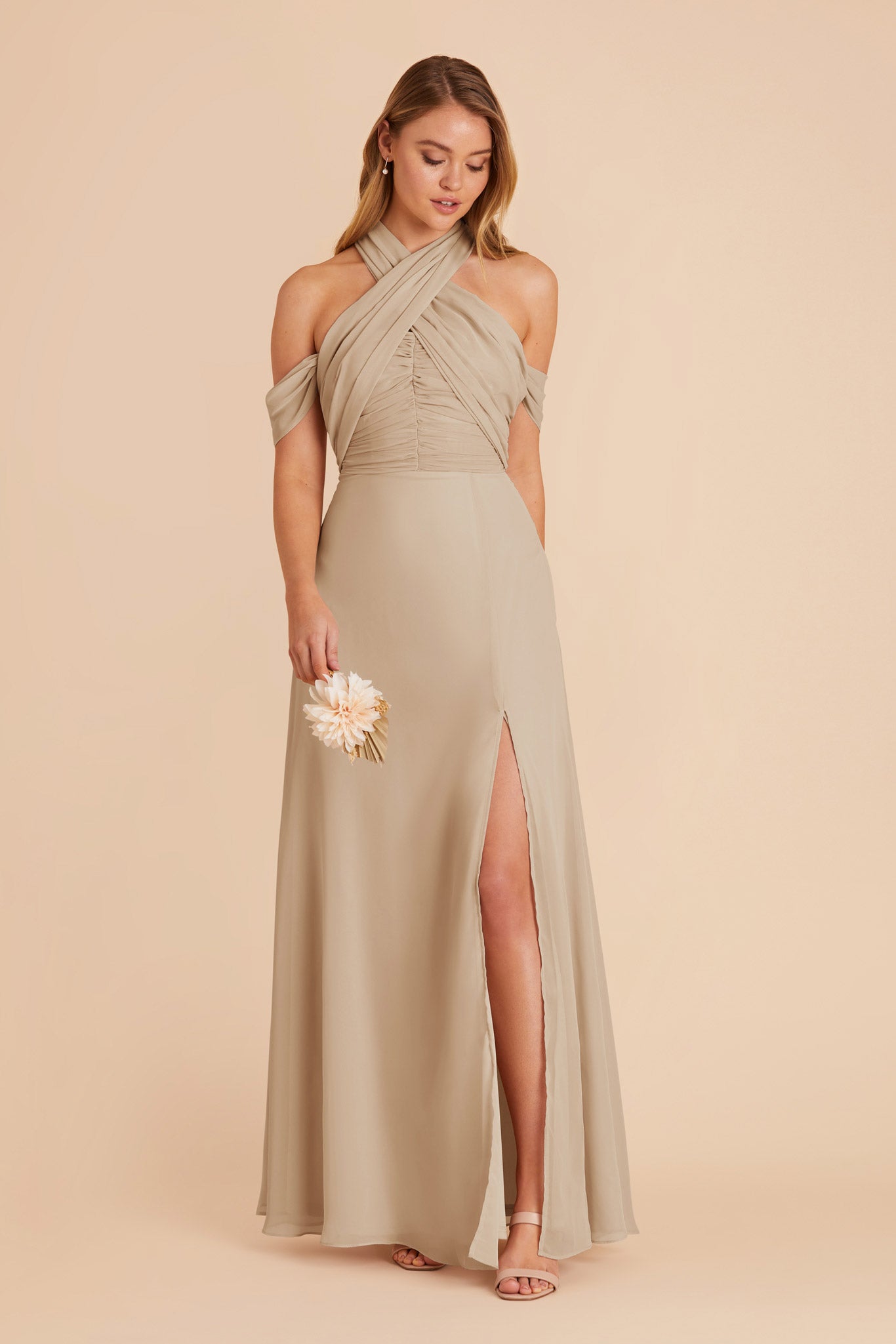 Almond Cara Chiffon Dress by Birdy Grey