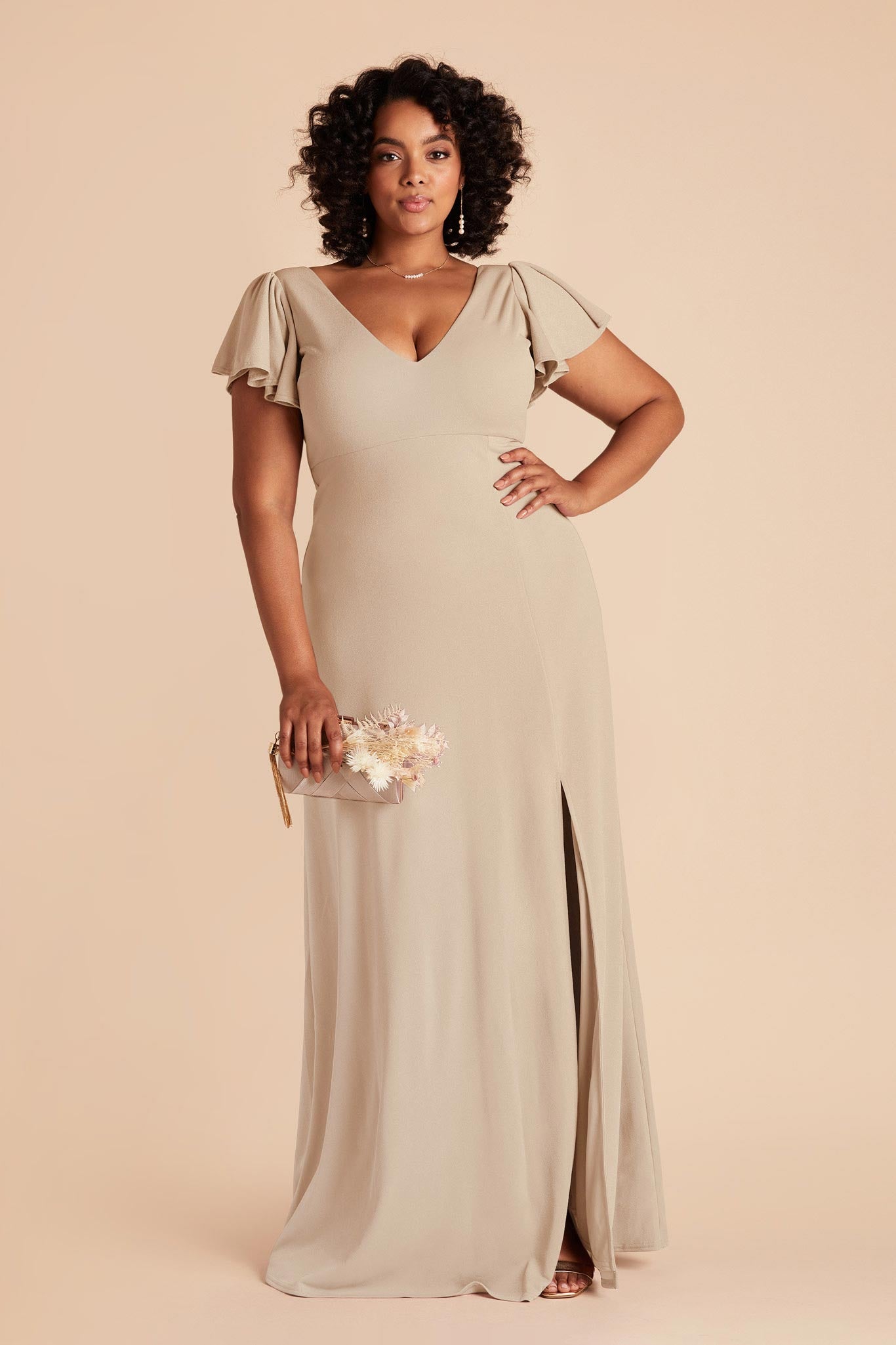 Hannah Black Crepe Slit Bridesmaid Dress