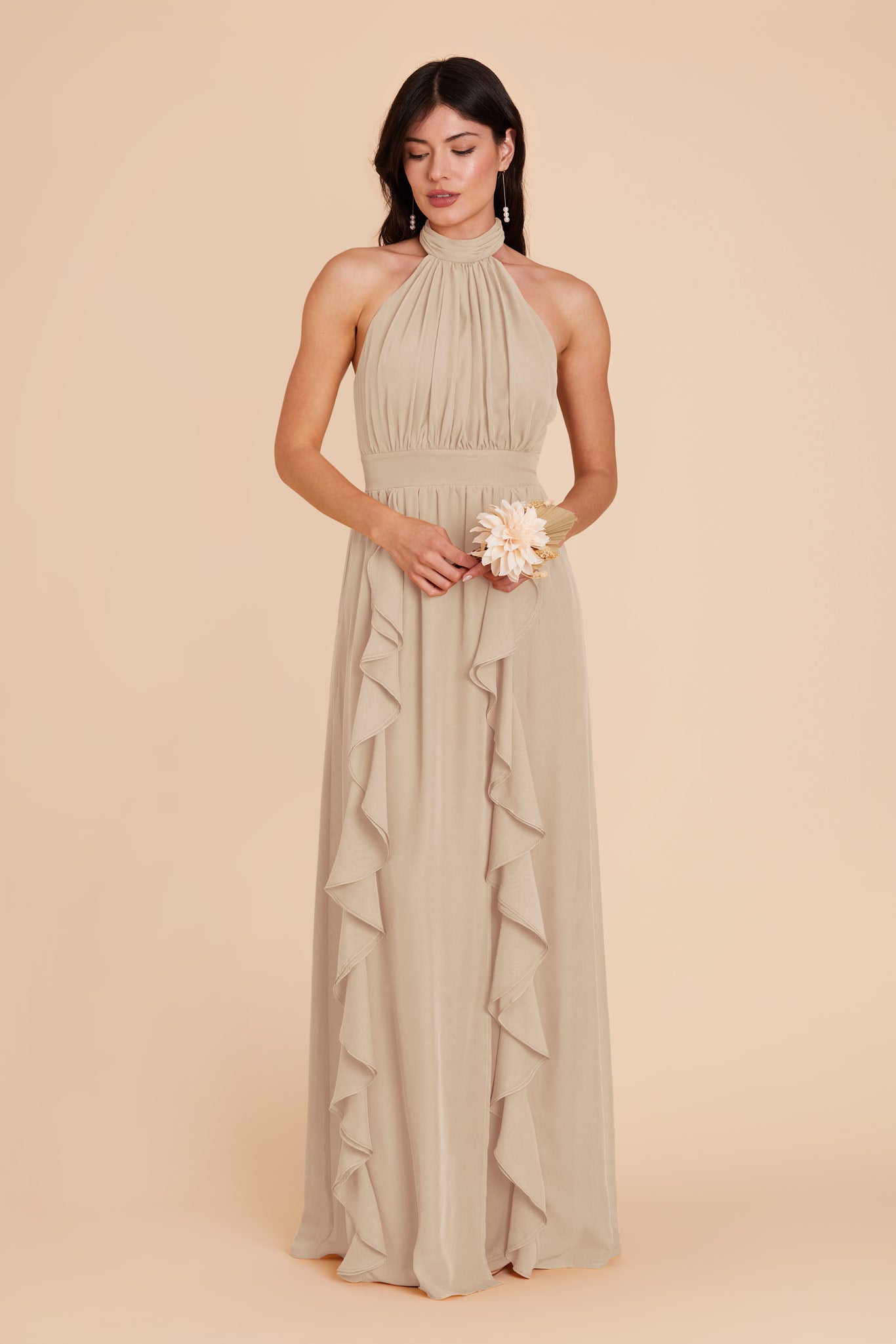 Almond Joyce Chiffon Dress by Birdy Grey