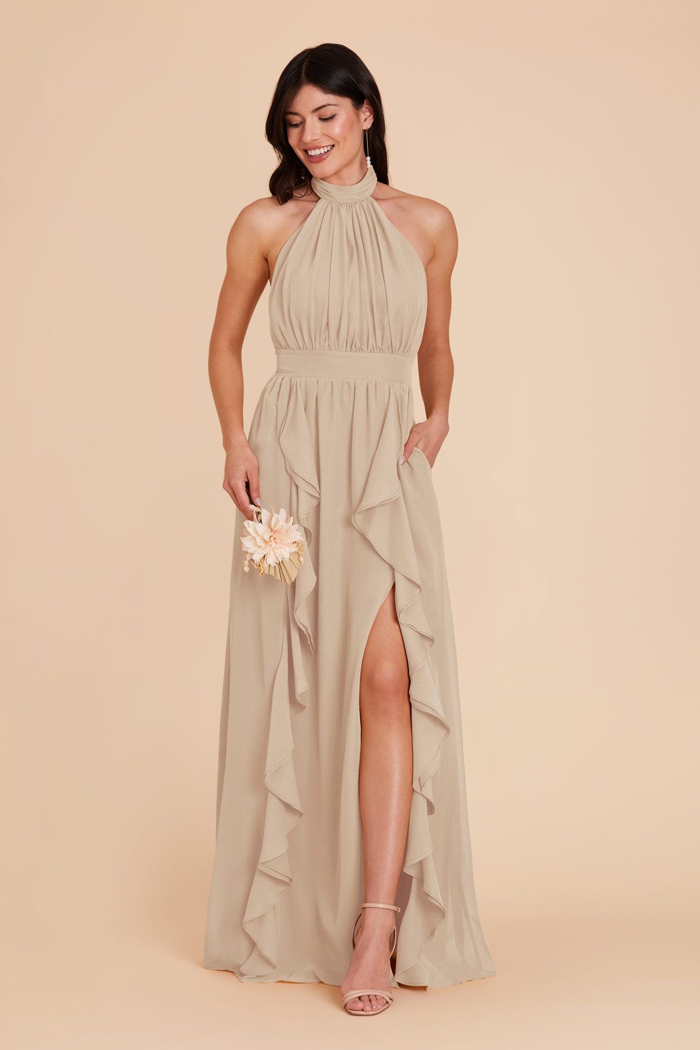 Almond Joyce Chiffon Dress by Birdy Grey