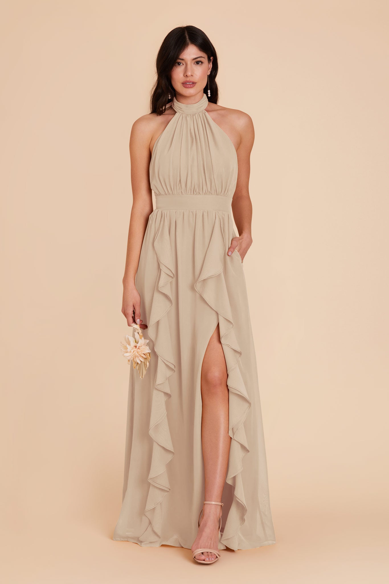 Almond  Joyce Chiffon Dress by Birdy Grey