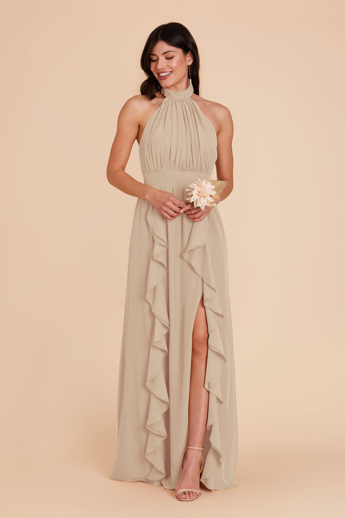 Almond Joyce Chiffon Dress by Birdy Grey