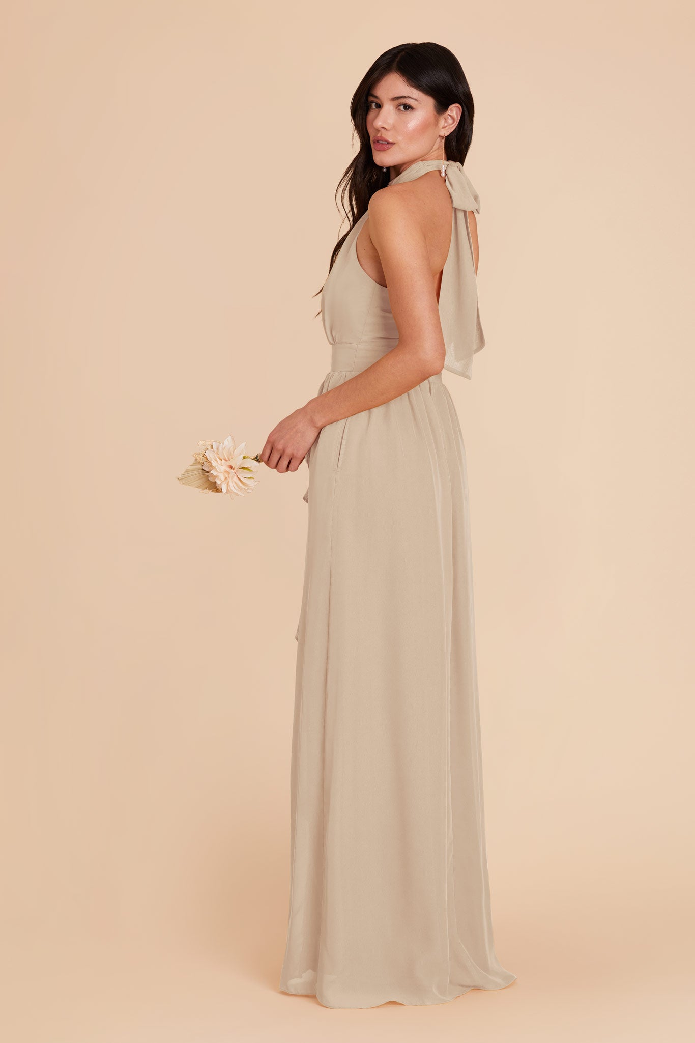 Almond Joyce Chiffon Dress by Birdy Grey