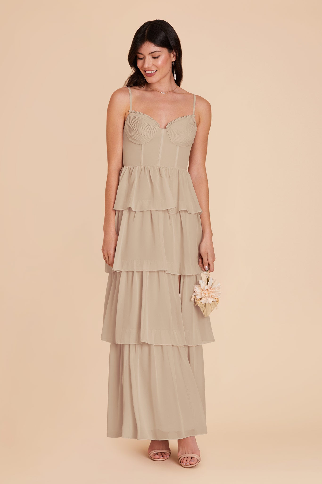 Almond Lola Chiffon Dress by Birdy Grey