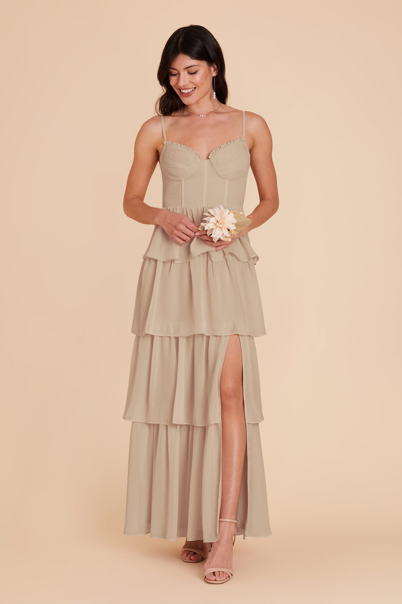 Almond Lola Chiffon Dress by Birdy Grey