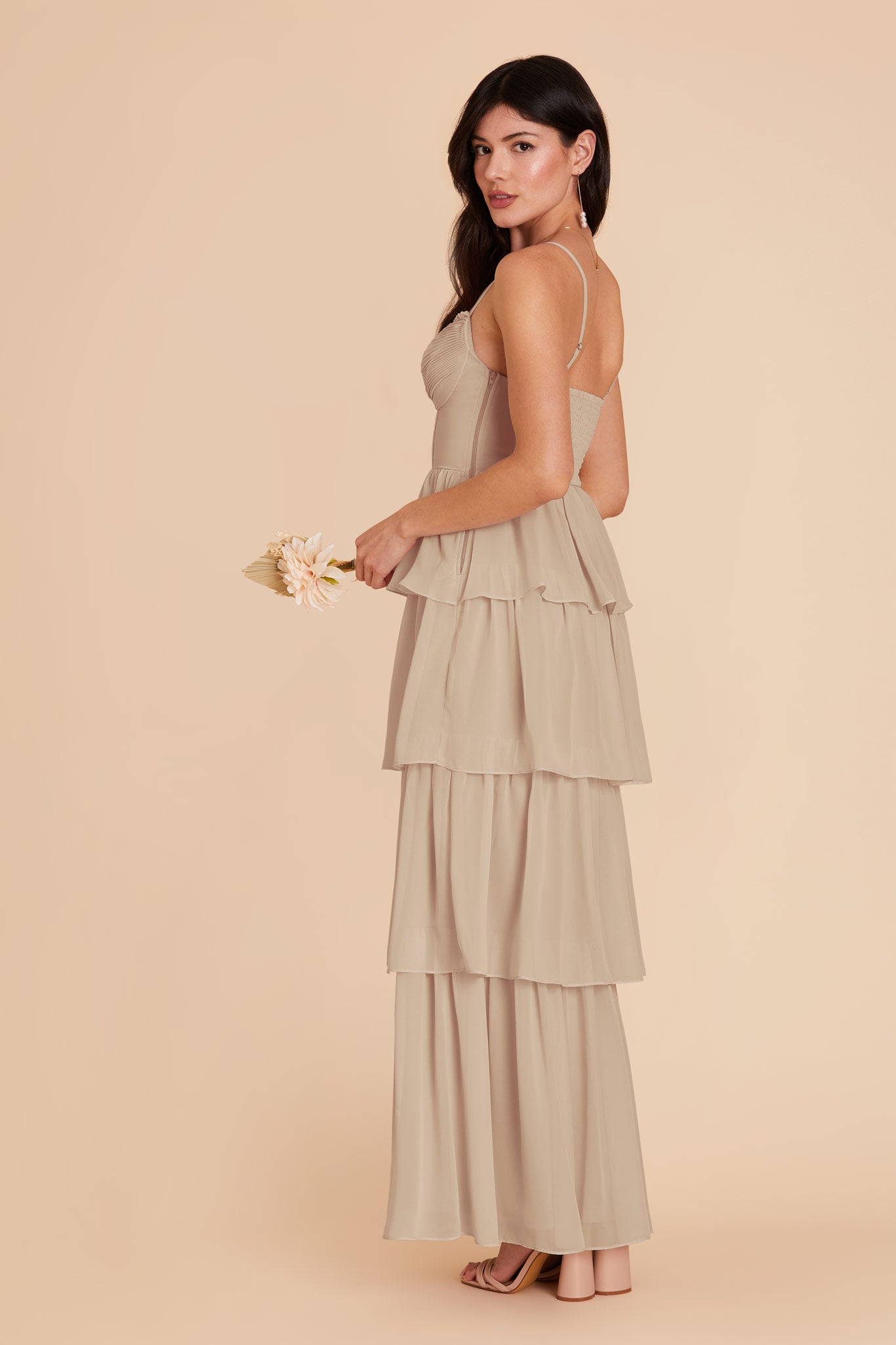 Almond Lola Chiffon Dress by Birdy Grey