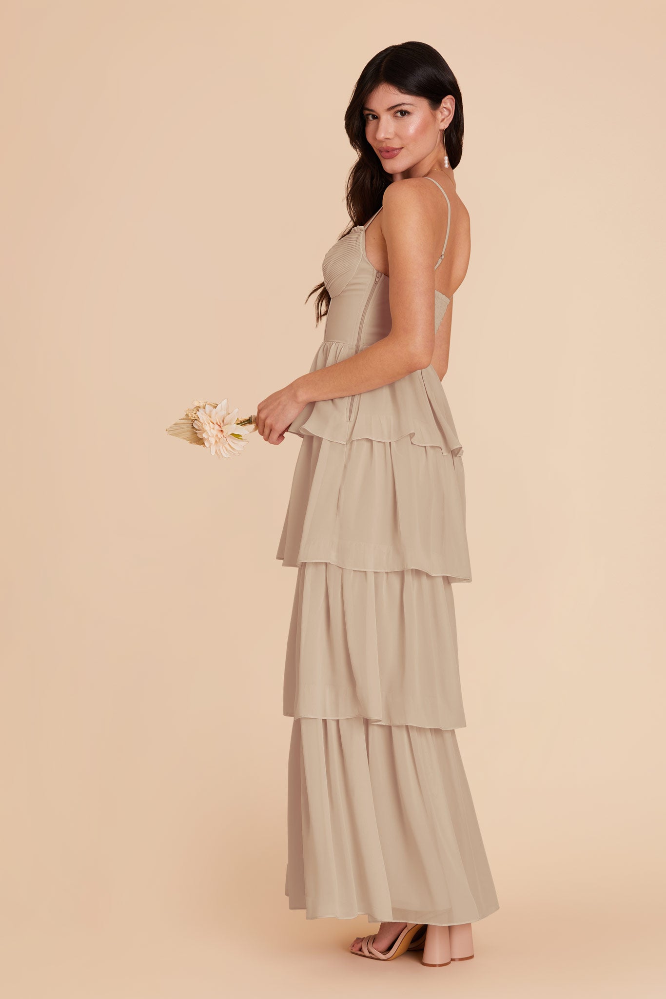 Almond Lola Chiffon Dress by Birdy Grey