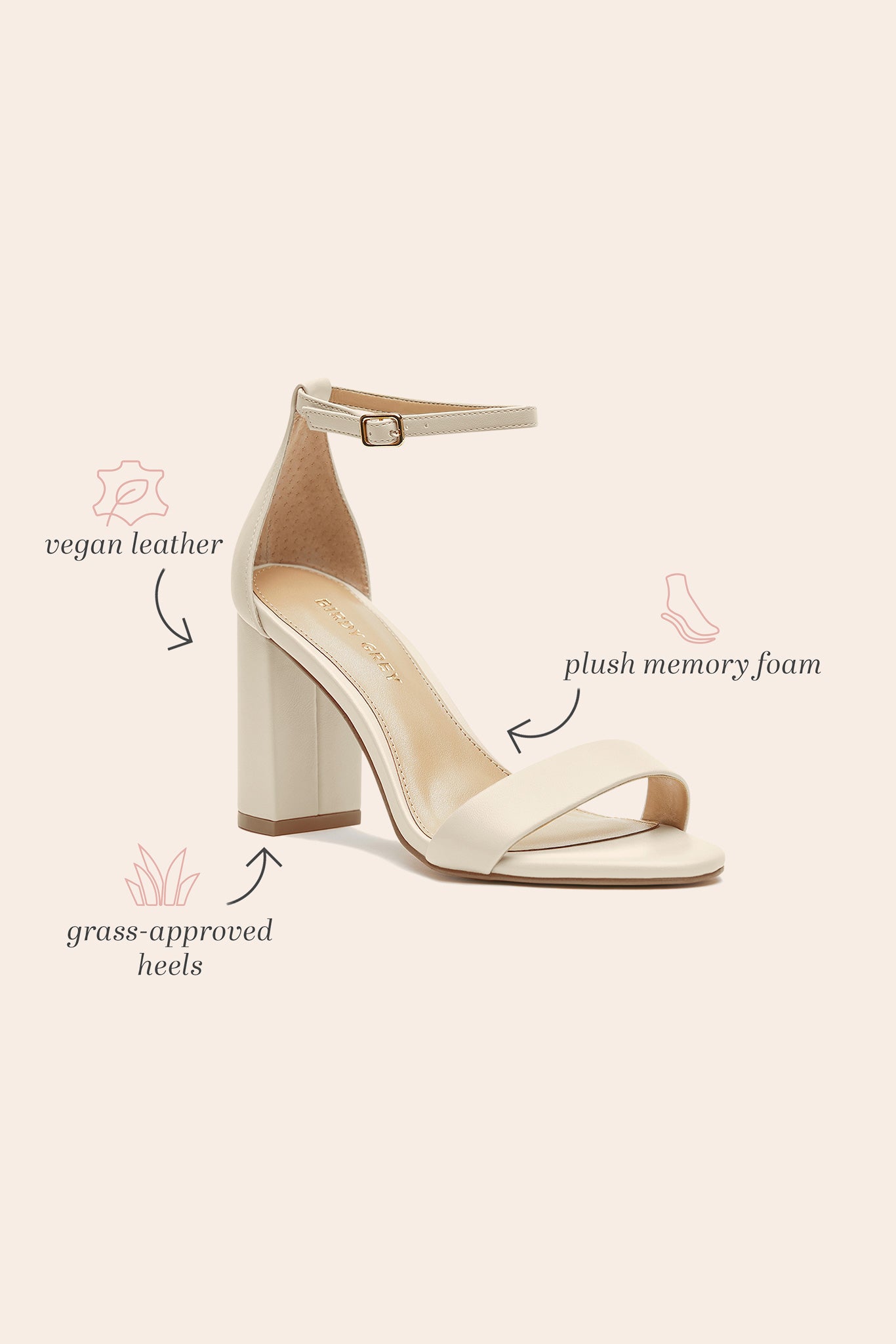 Mary High Chunky Heel in Almond by Birdy Grey