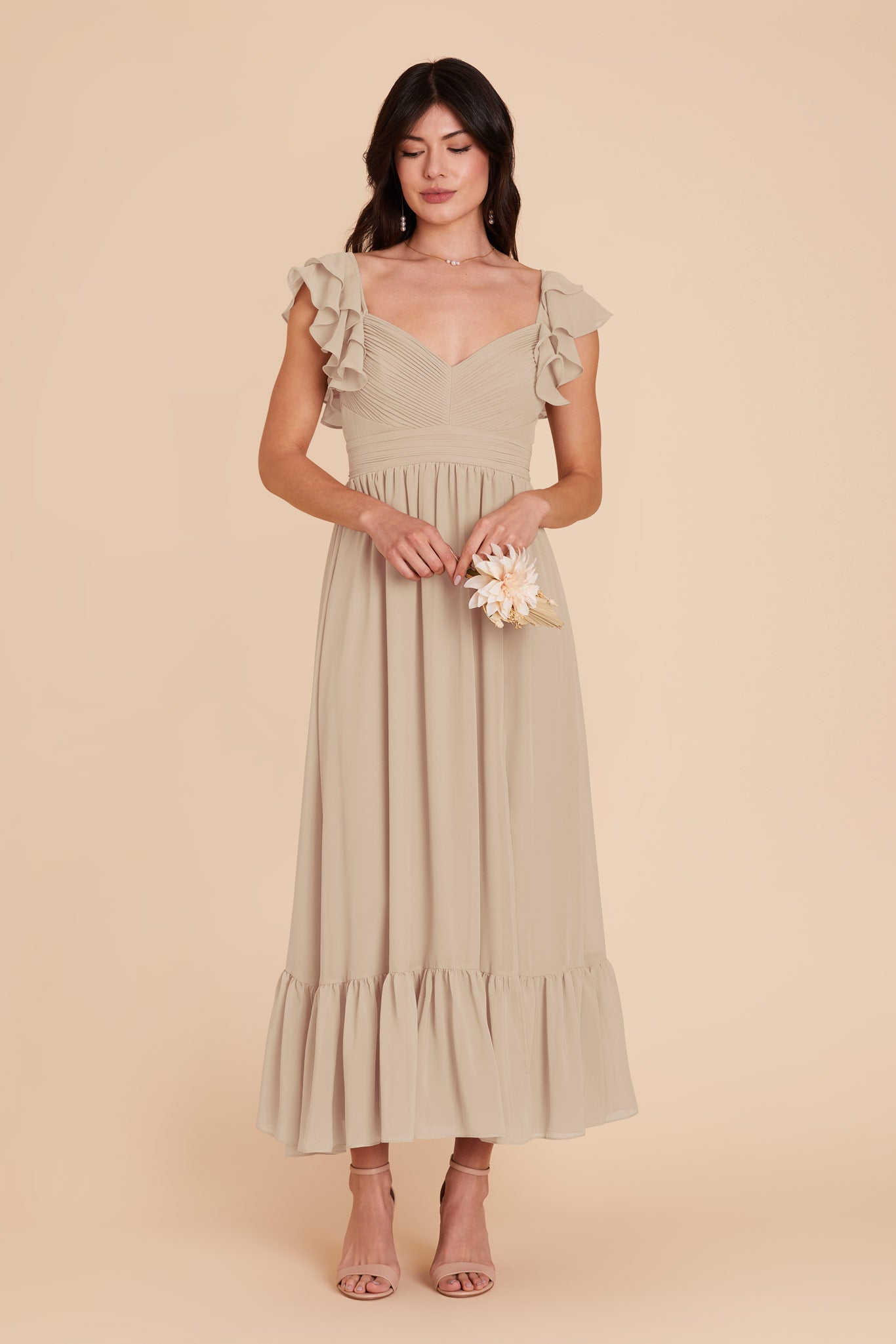 Almond Michelle Chiffon Dress by Birdy Grey