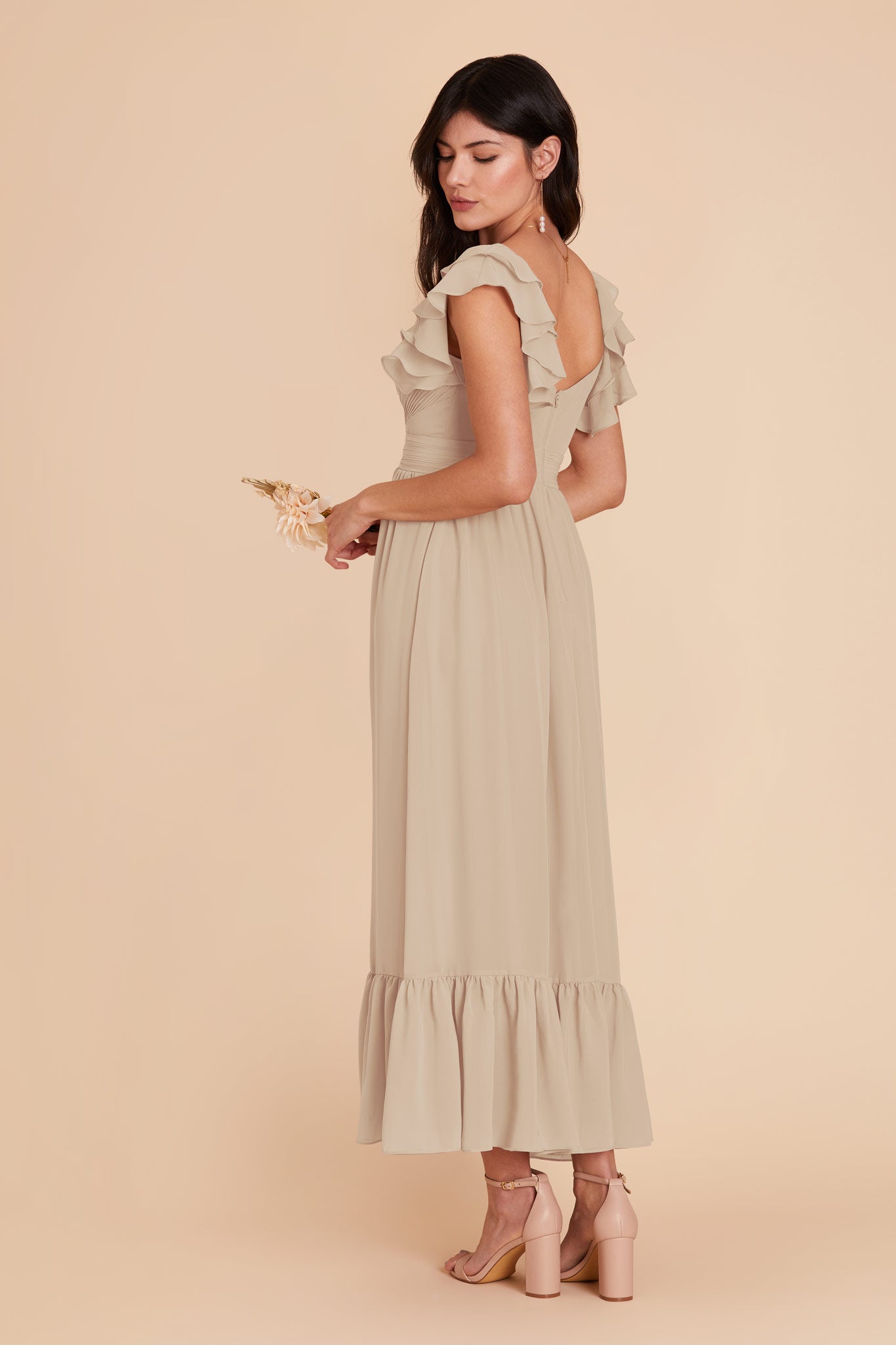 Almond Michelle Chiffon Dress by Birdy Grey